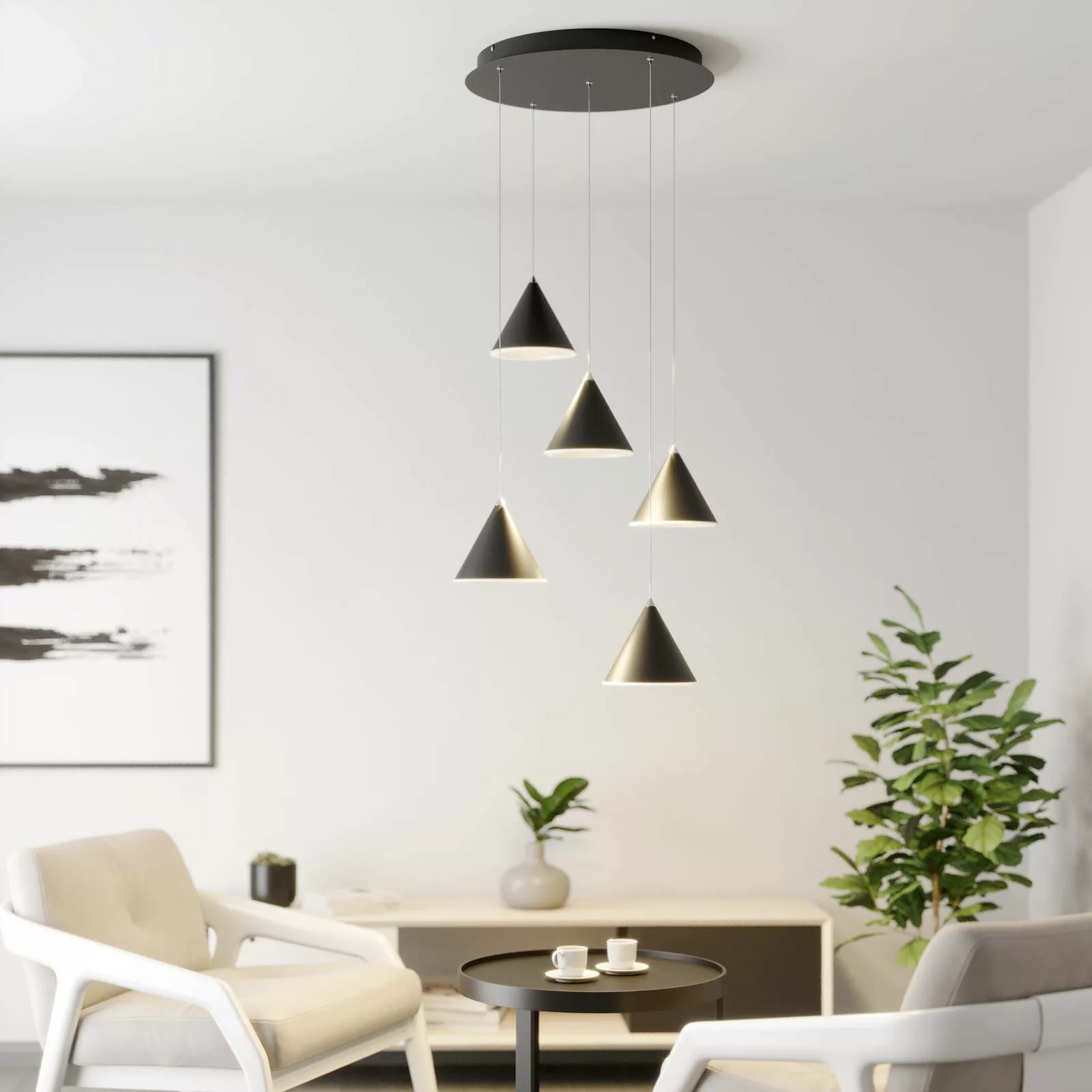 Lucande Livan LED-Hängeleuchte, schwarz, 5-fl. günstig online kaufen