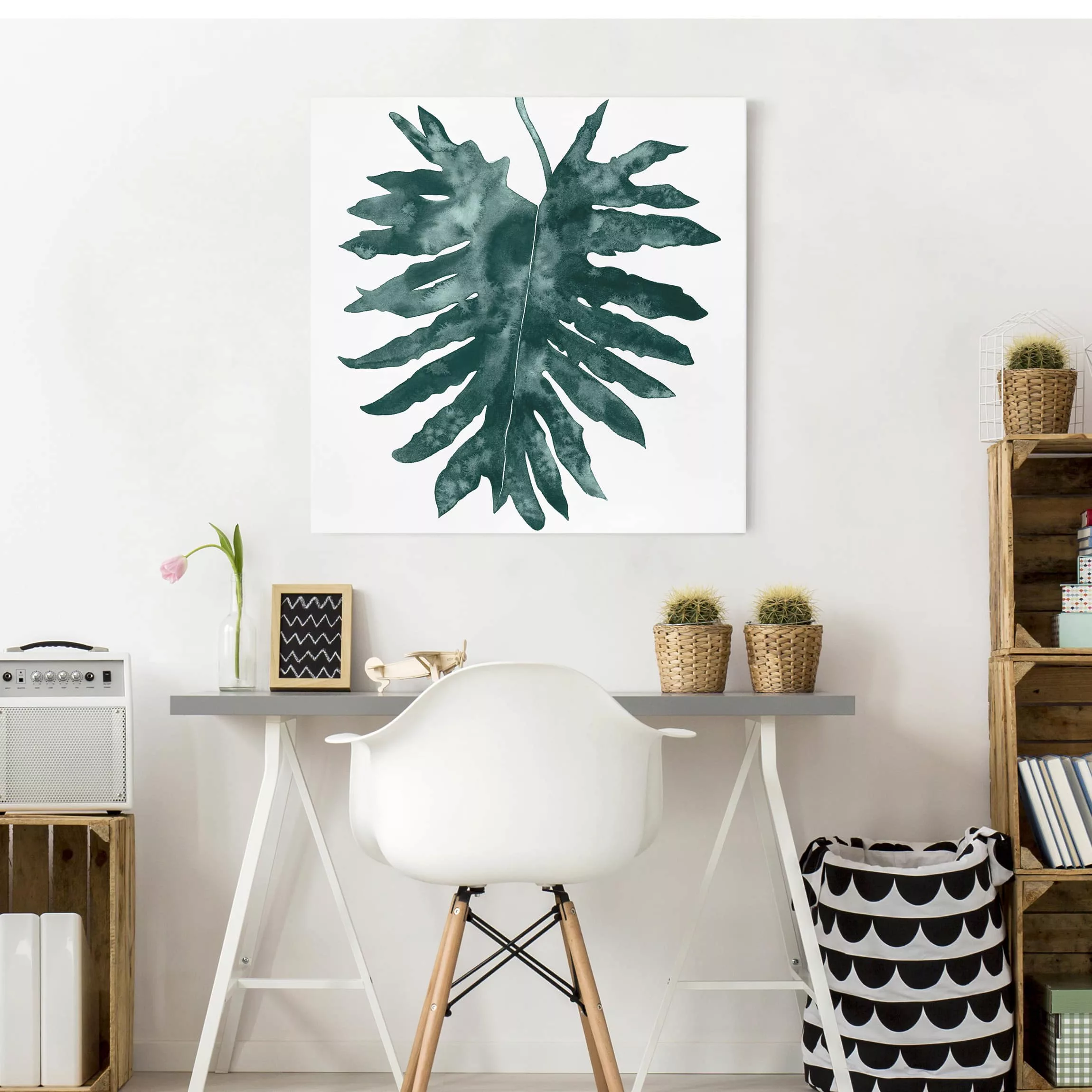 Leinwandbild Botanik - Quadrat Smaragdgrüner Philodendron Bipinnatifidum günstig online kaufen