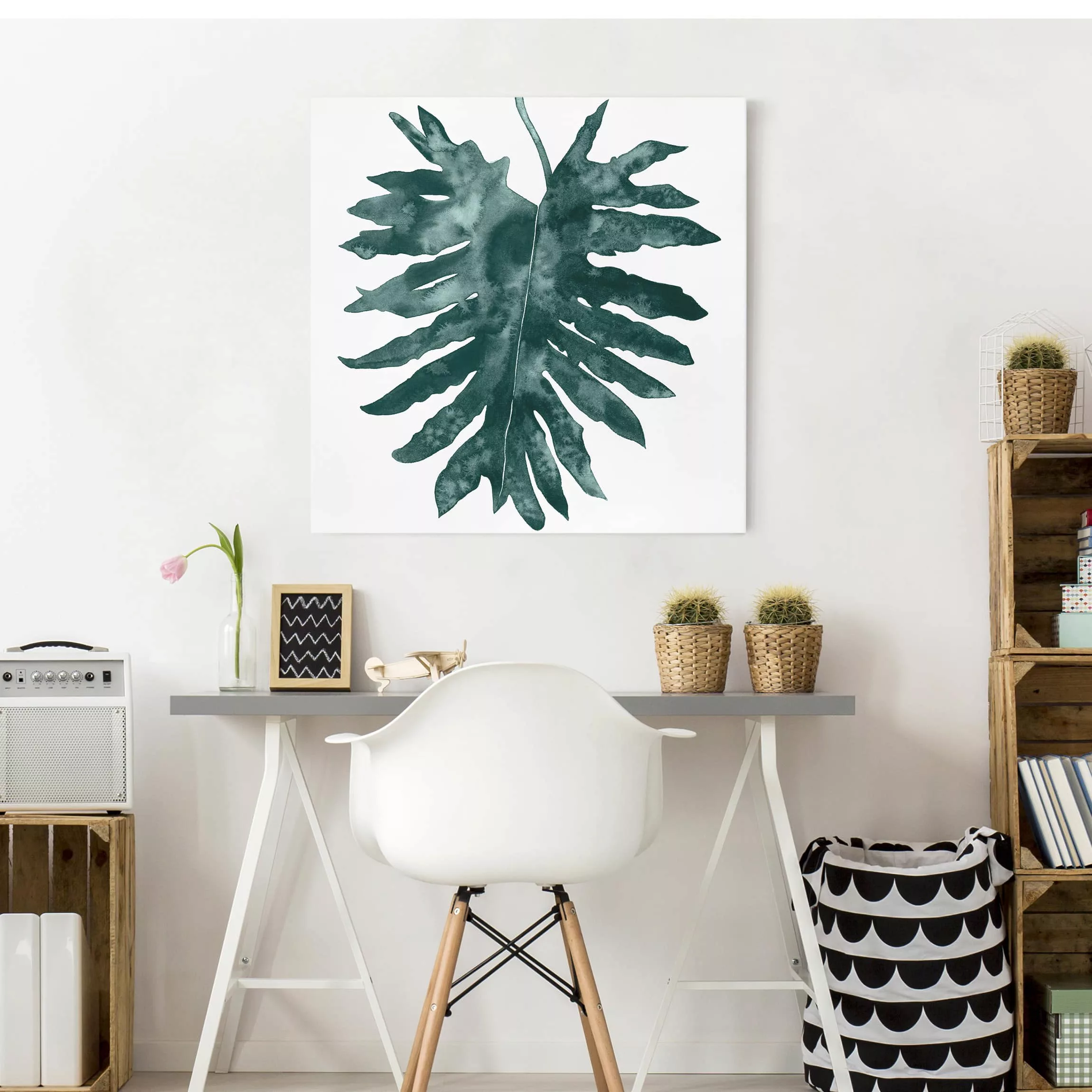 Leinwandbild - Quadrat Smaragdgrüner Philodendron Bipinnatifidum günstig online kaufen