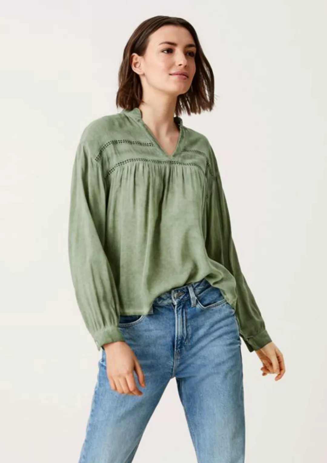 QS Langarmbluse Bluse mit Garment Dye Zierborte, Raffung, Garment Dye günstig online kaufen