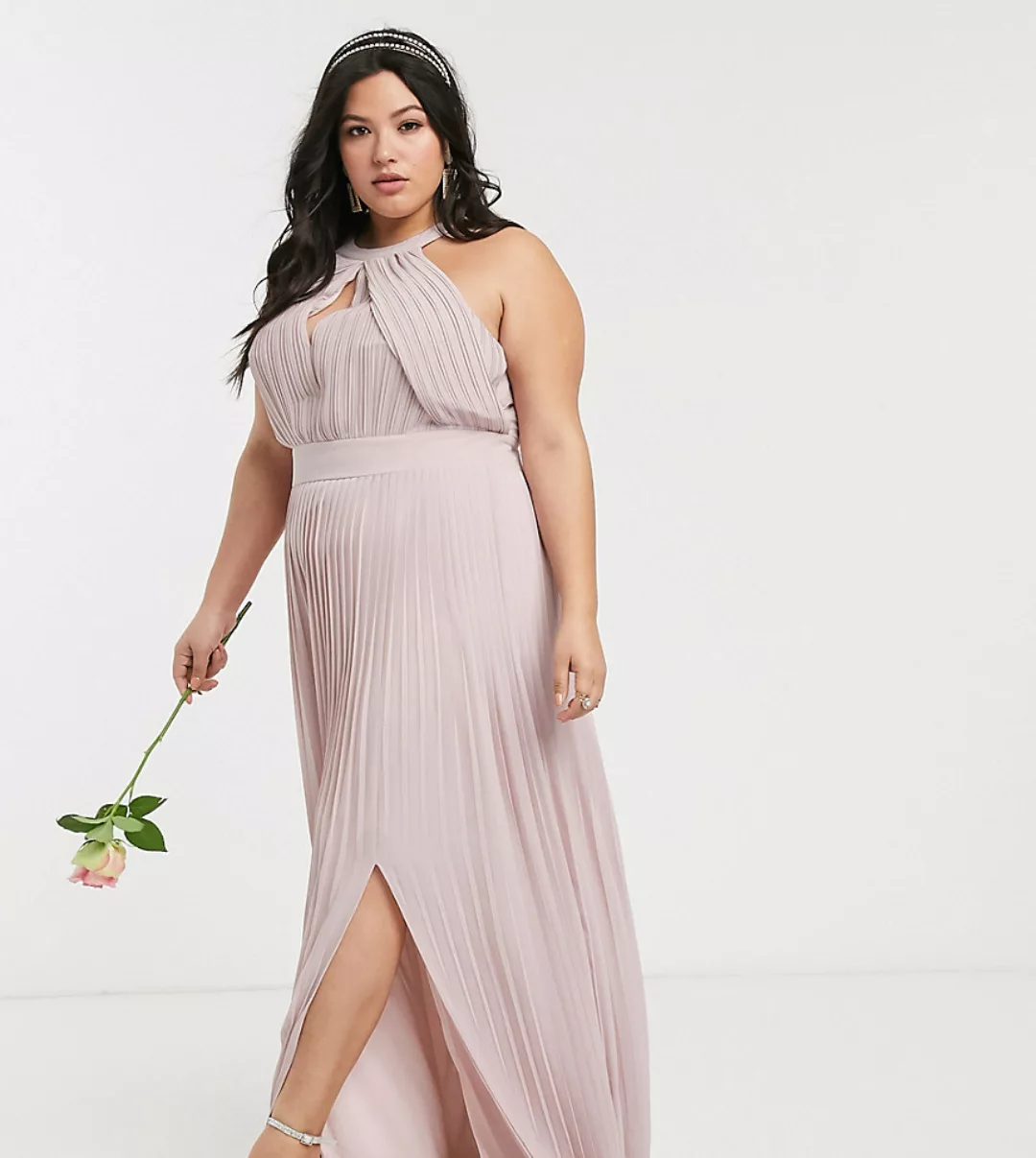 TFNC Plus - Exklusives, plissiertes Maxi-Brautjungernkleid in Rosa günstig online kaufen