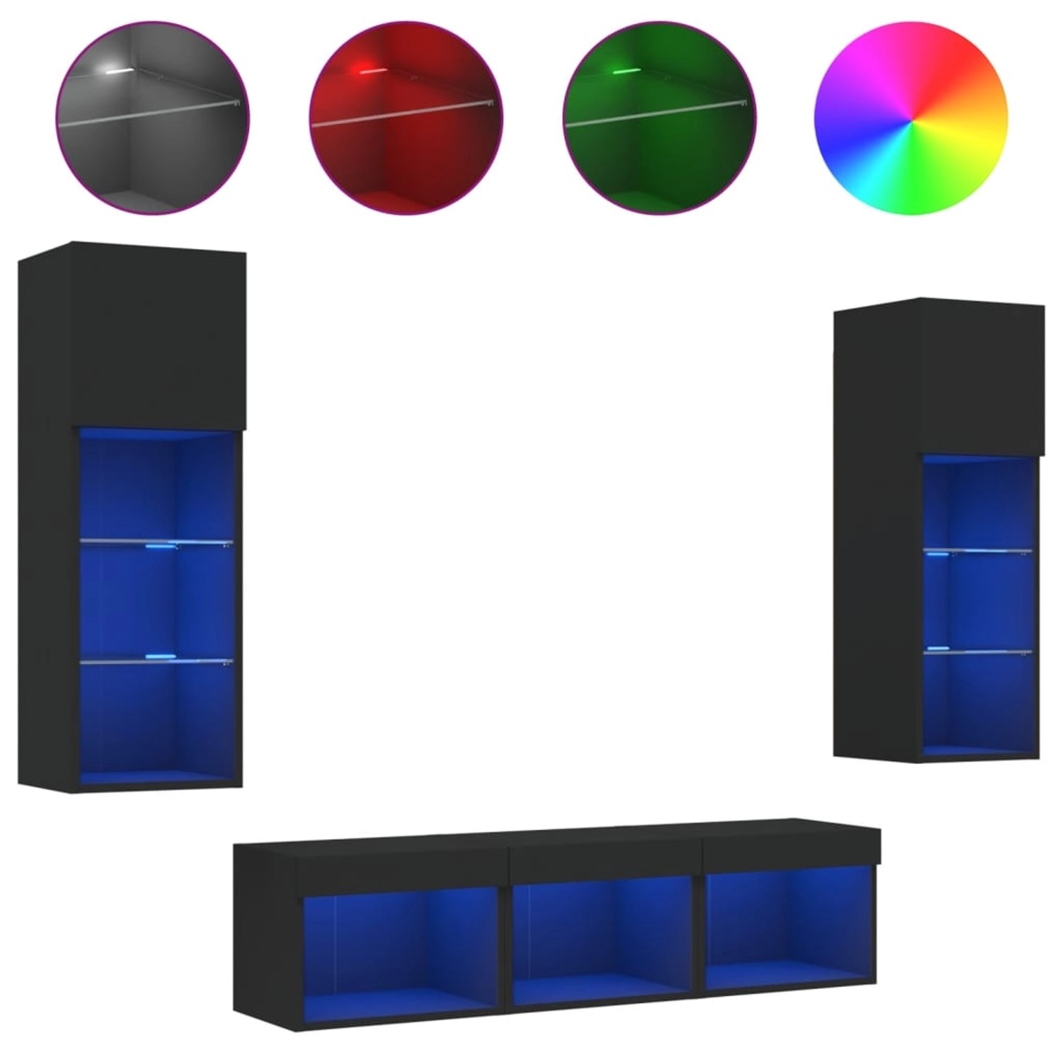 VidaXL 5-tlg. Wohnwand mit LED-Beleuchtung Schwarz Holzwerkstoff  Modell 5 günstig online kaufen