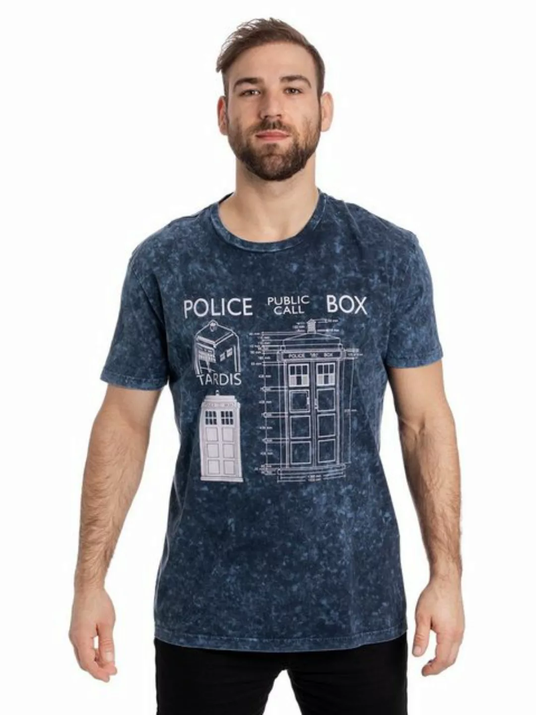 Nastrovje Potsdam T-Shirt Doctor Who Police Box Blueprint Batik günstig online kaufen