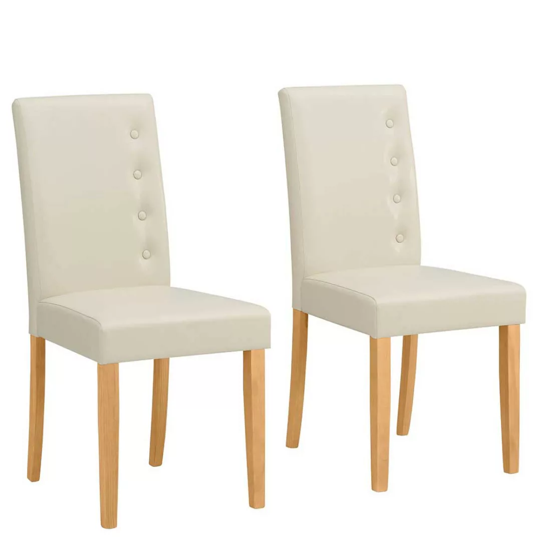 2 Stühle aus Kiefer Massivholz und Kunstleder Knöpfen verziert (2er Set) günstig online kaufen