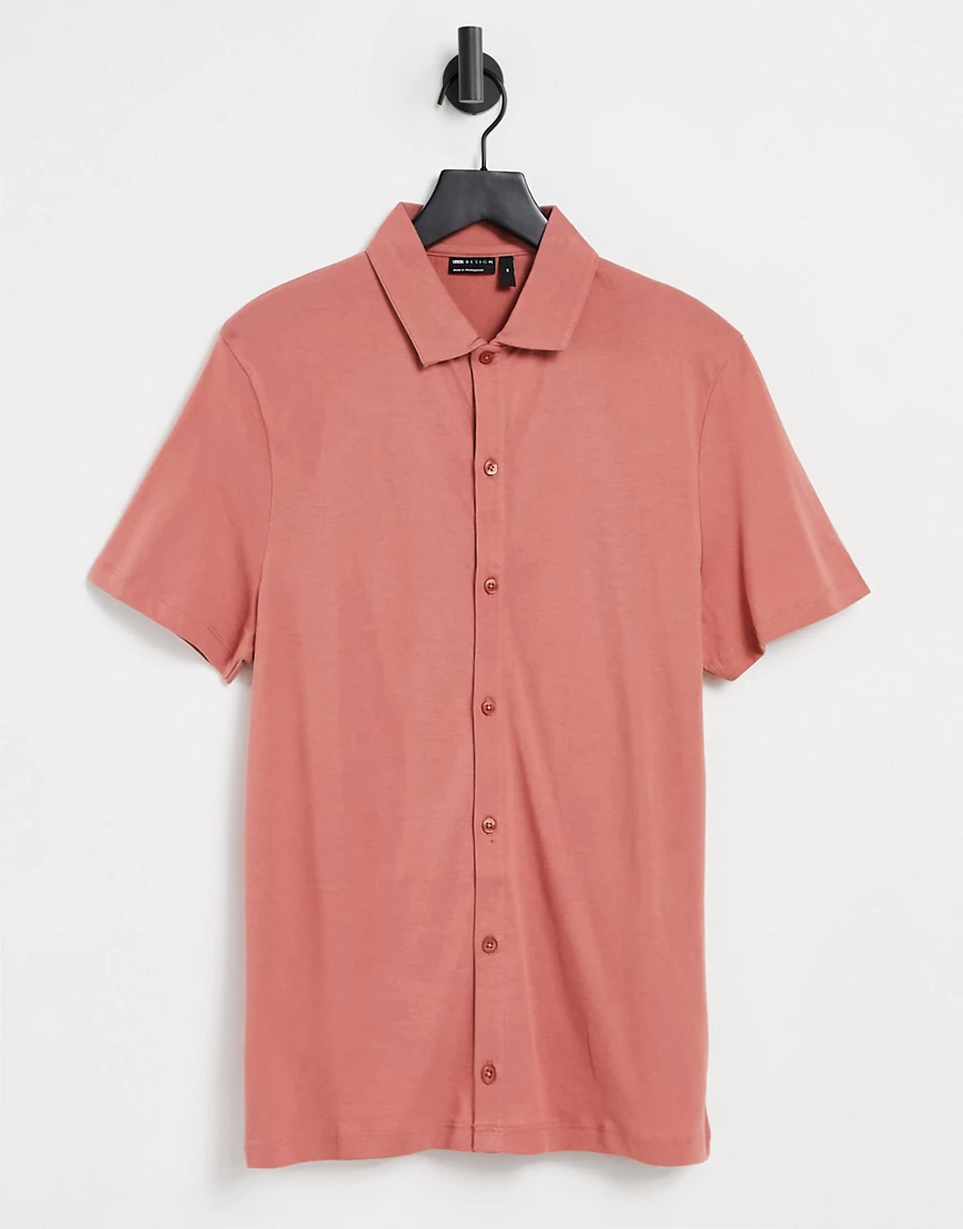 ASOS DESIGN – Jersey-Hemd aus Bio-Baumwolle in Rosa günstig online kaufen