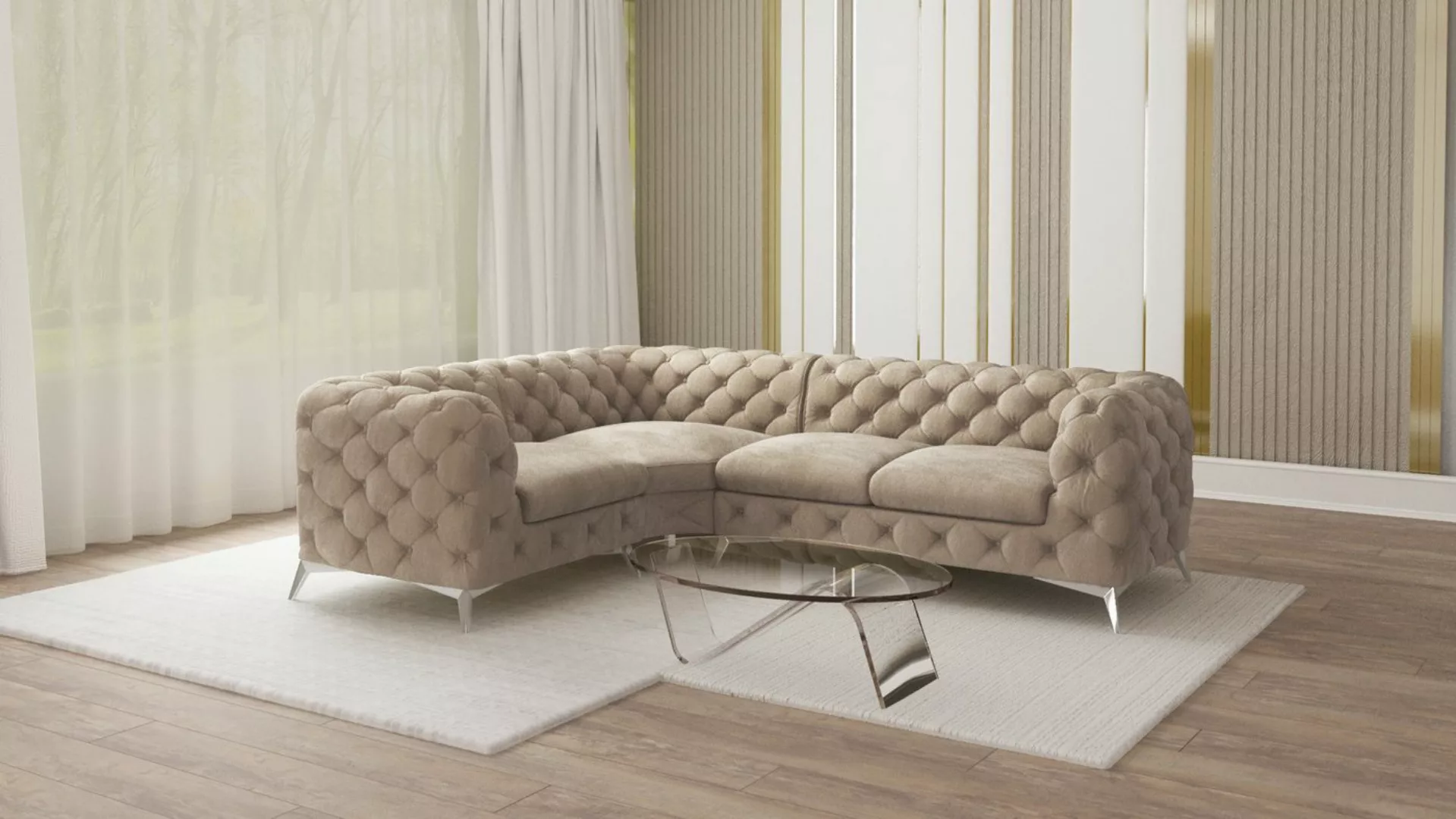 S-Style Möbel Ecksofa Chesterfield mit Ottomane Kalina mit Silber Metall Fü günstig online kaufen