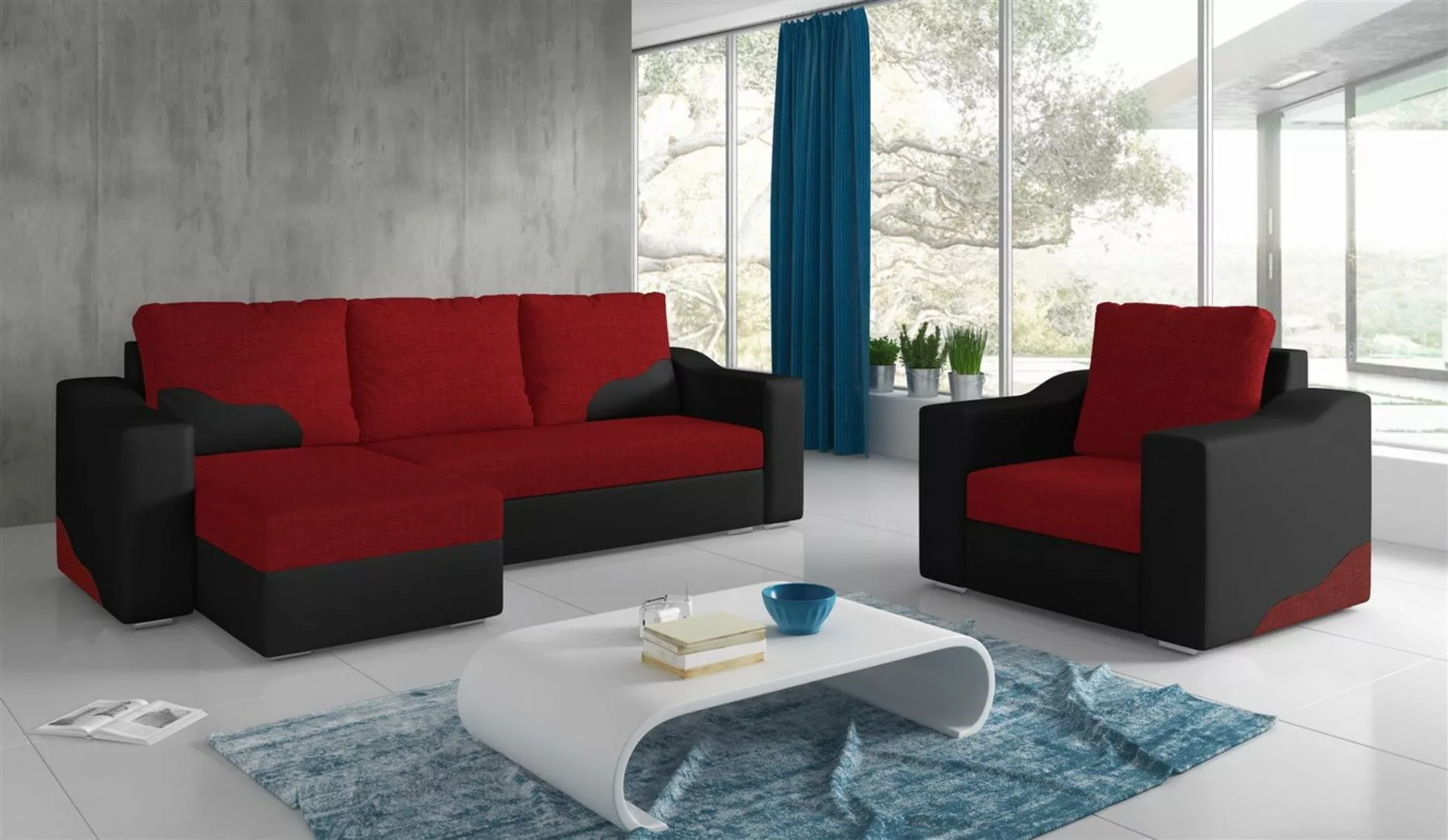 Fun Möbel Polstergarnitur Sofaset Ecksofa COLLIN mit Ottomane plus Sessel, günstig online kaufen