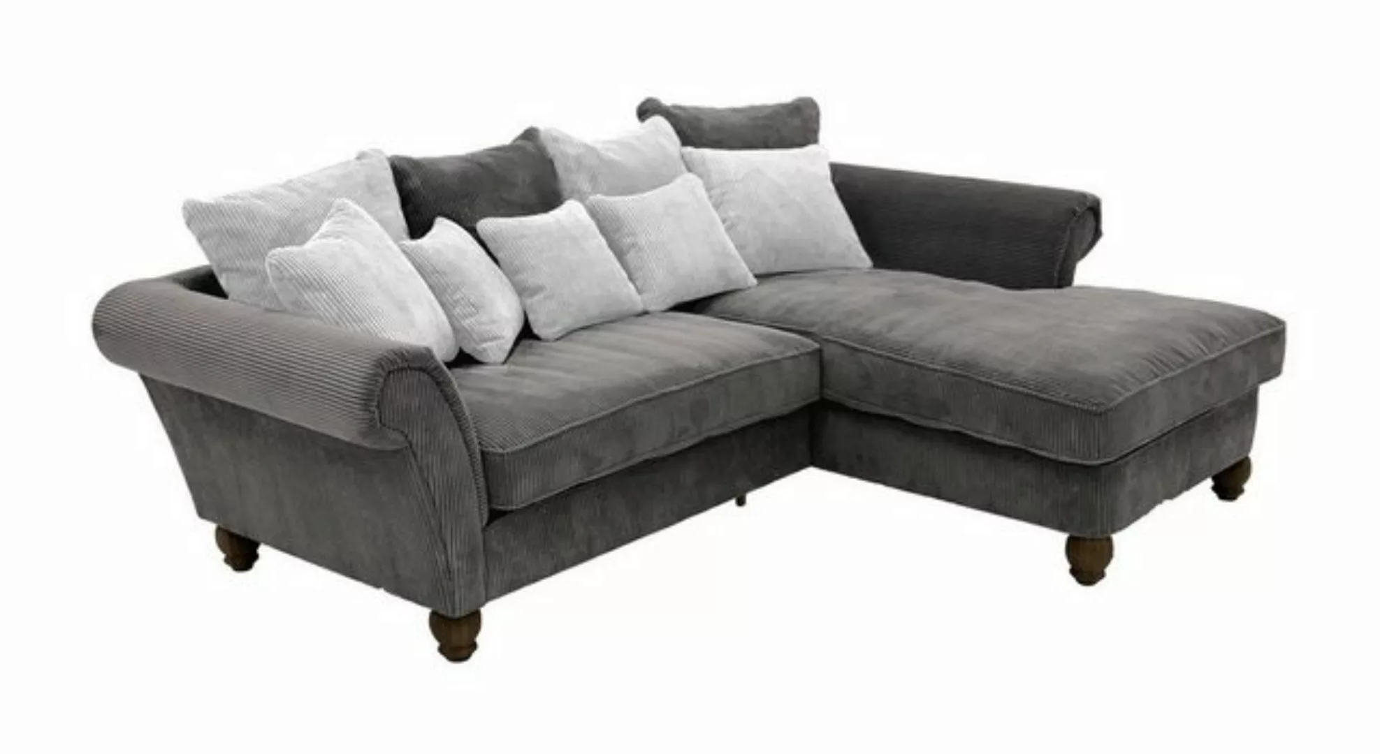 Sofa CADIZ, B 258 cm x T 199 cm, Grau, Breitcordbezug, Holzfüße, mit Kissen günstig online kaufen
