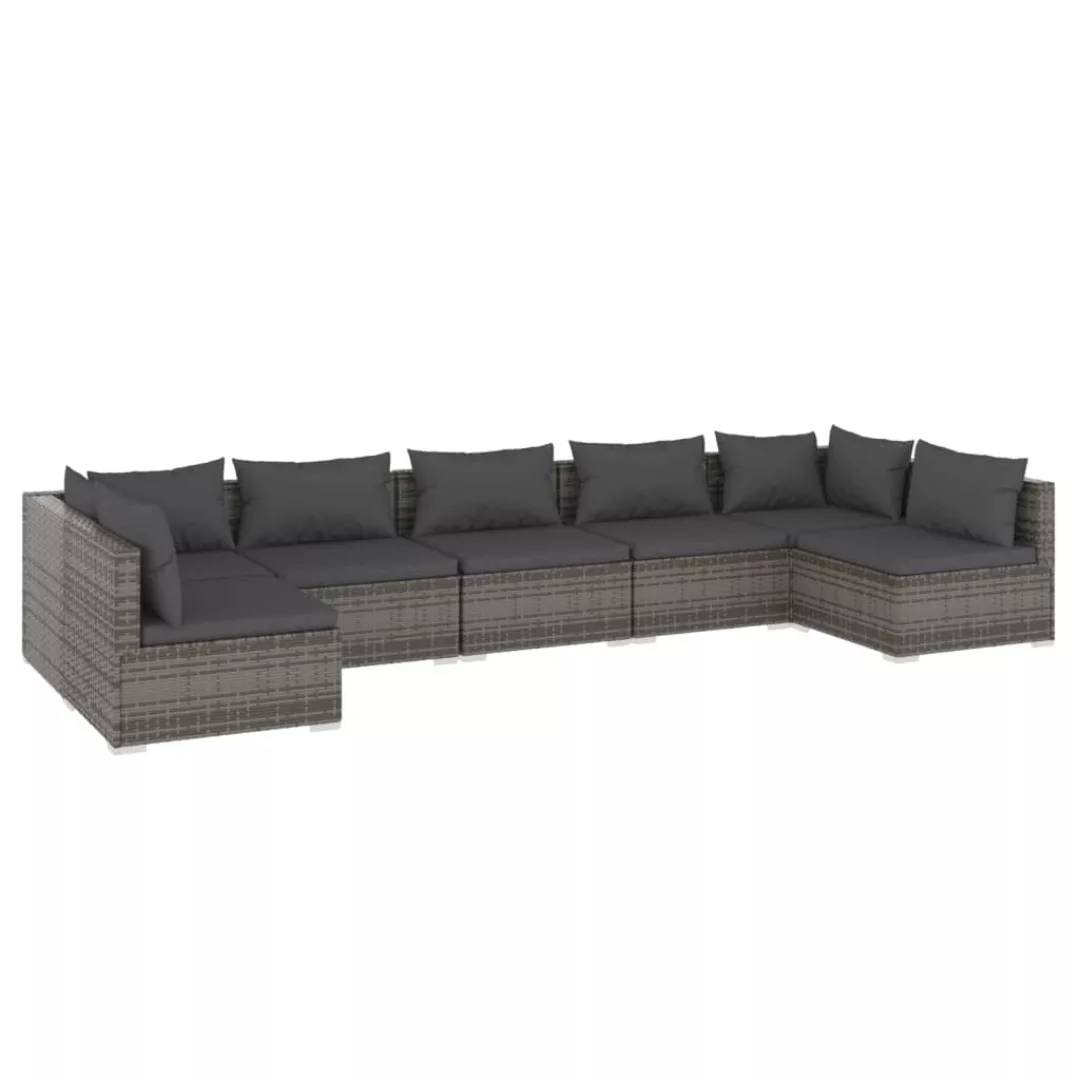 Vidaxl 7-tlg. Garten-lounge-set Mit Kissen Poly Rattan Grau günstig online kaufen