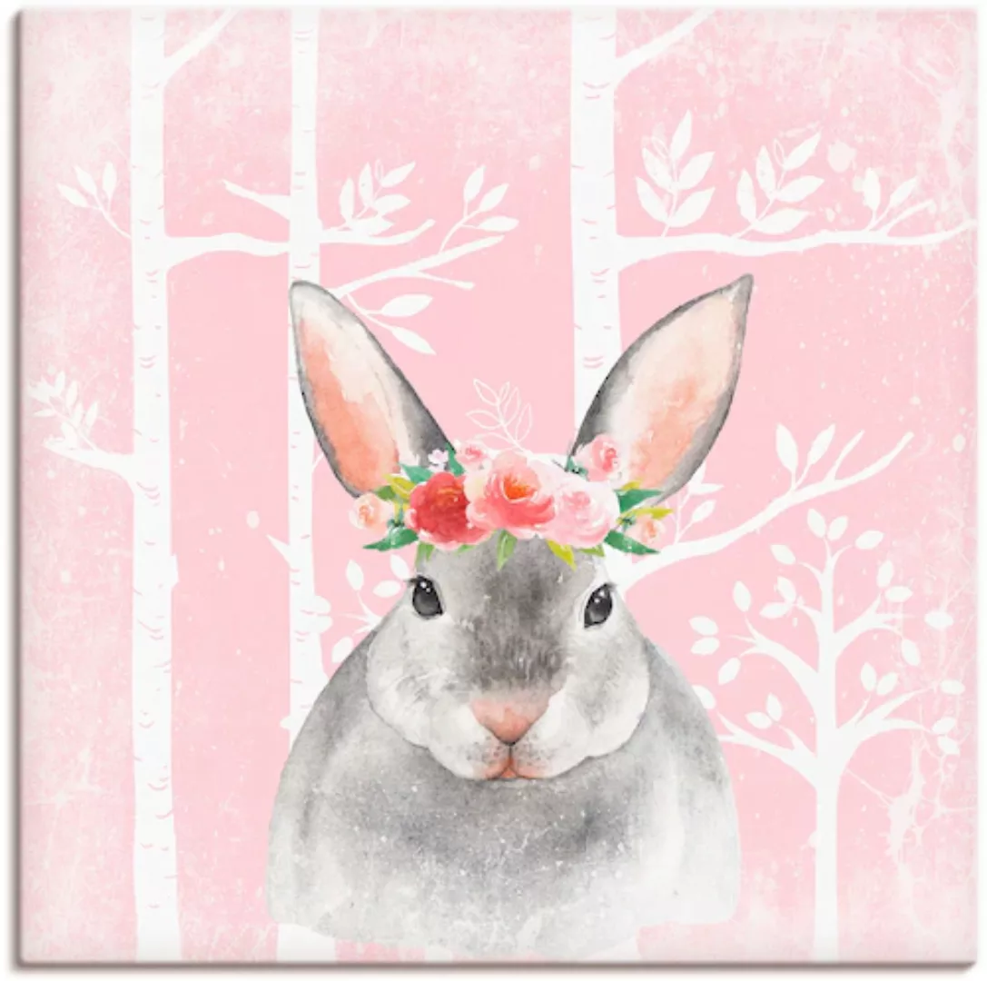 Artland Leinwandbild »Hase mit Blumen im pink Wald«, Tiere, (1 St.) günstig online kaufen