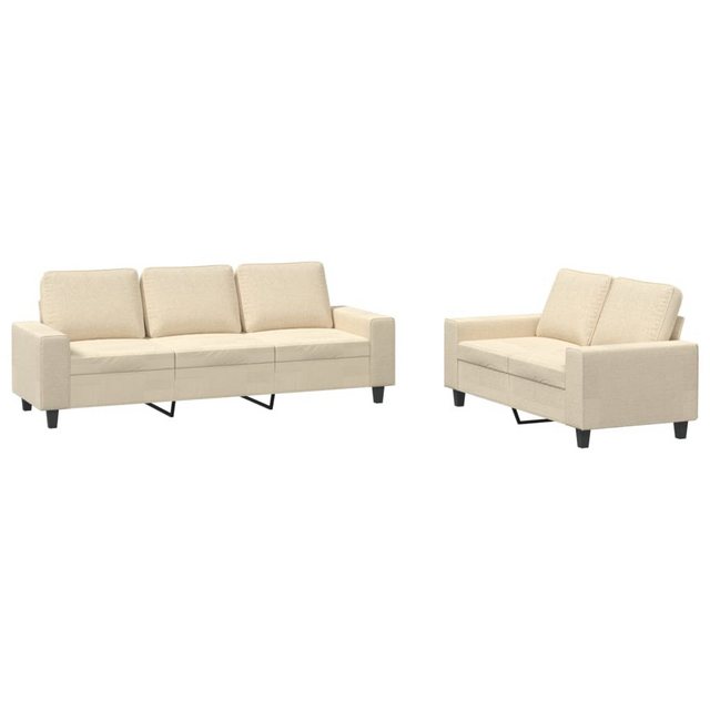 vidaXL Sofa Sofagarnitur Set mit Kissen Stoff, 2-tlg., Creme günstig online kaufen