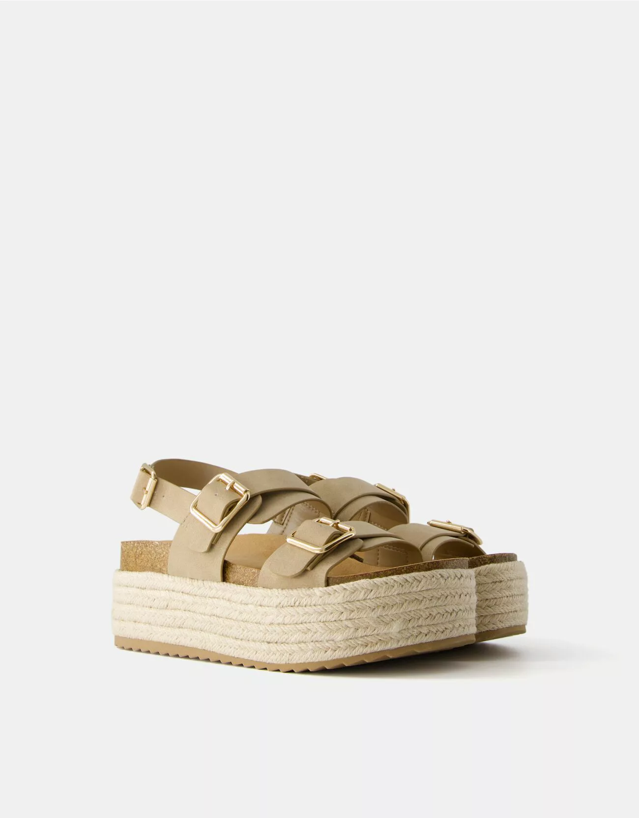 Bershka Flache Sandalen Mit Schnallen Und Jute Damen 35 Beige günstig online kaufen