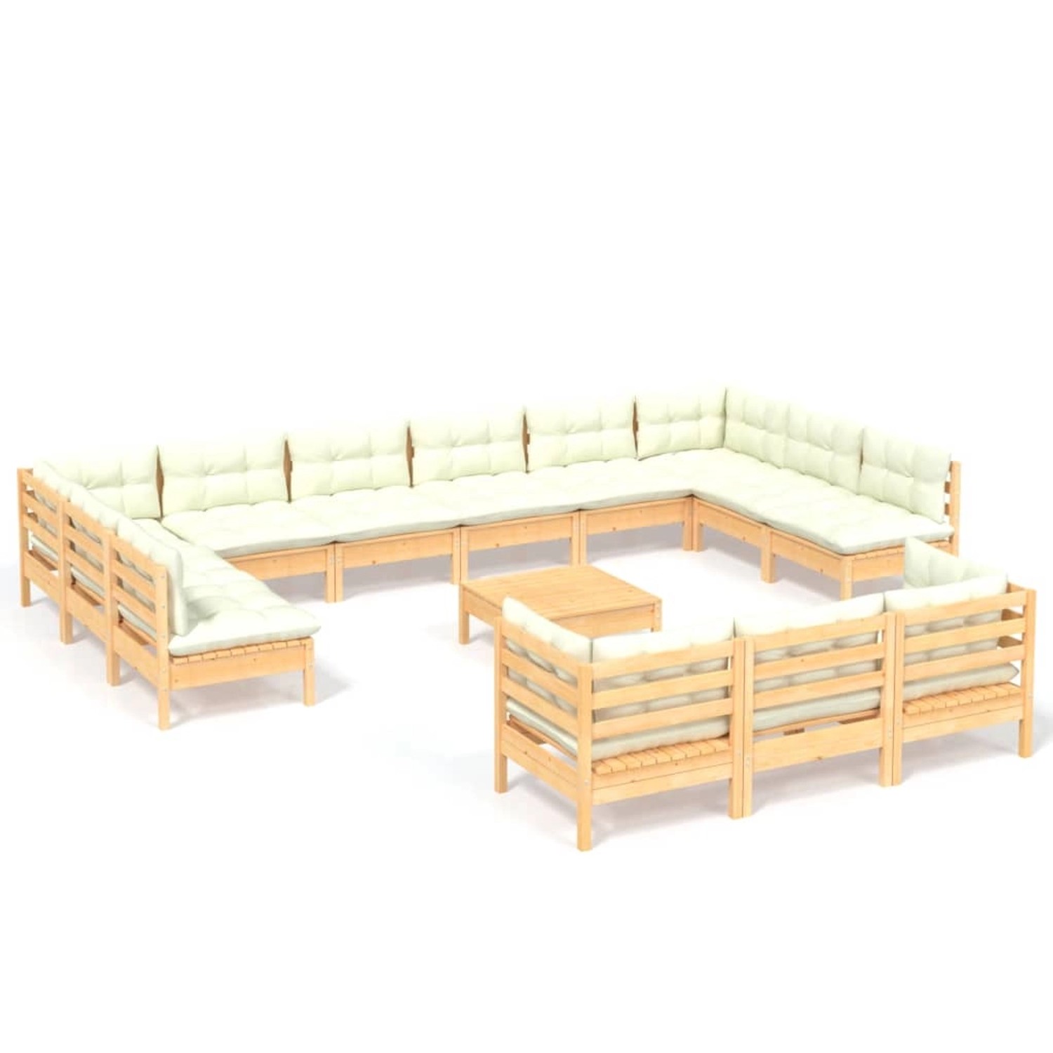 vidaXL 14-tlg Garten-Lounge-Set mit Creme Kissen Kiefernholz günstig online kaufen