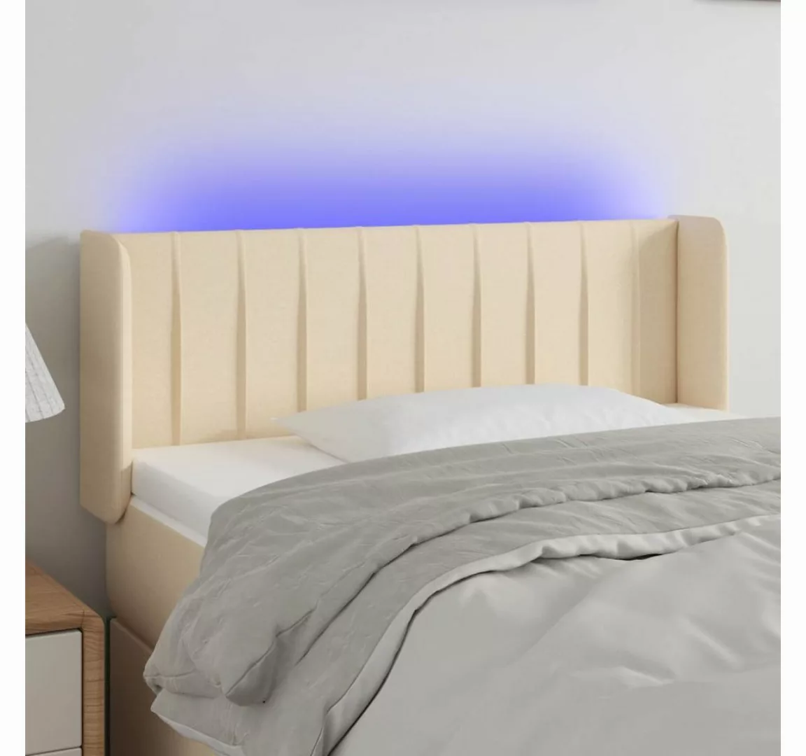 vidaXL Bett, LED Kopfteil Creme 103x16x78/88 cm Stoff günstig online kaufen