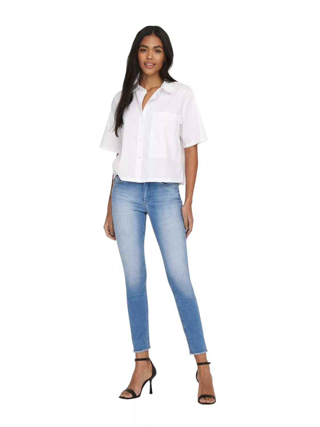 Only Damen Jeans ONLBLUSH LIFE MID SK ANK RAW REA155 - Skinny Fit - Blau - günstig online kaufen