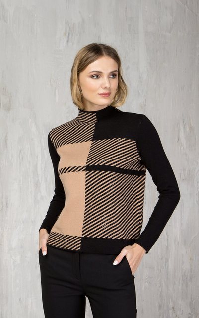 Passioni Strickpullover Colourblock Pullover mit Streifen- und Glitzerdetai günstig online kaufen