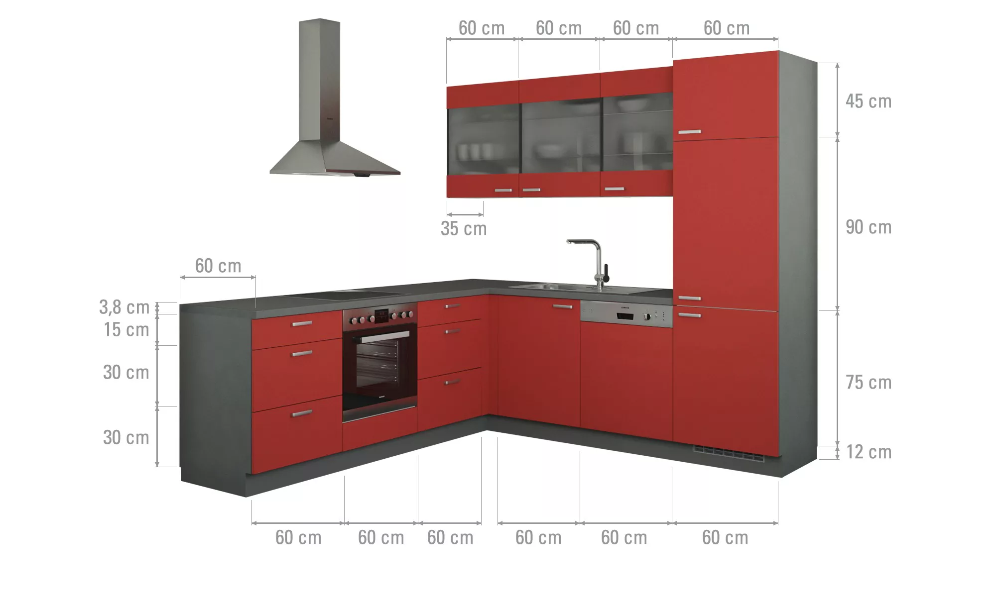 Winkelküche ohne Elektrogeräte  Sylt ¦ rot Küchen-online > Küchenblöcke ohn günstig online kaufen
