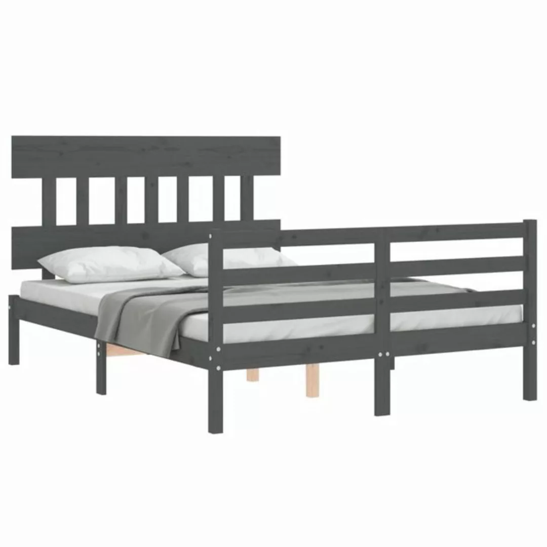 furnicato Bettgestell Massivholzbett mit Kopfteil Grau 140x190 cm (1-tlg) günstig online kaufen