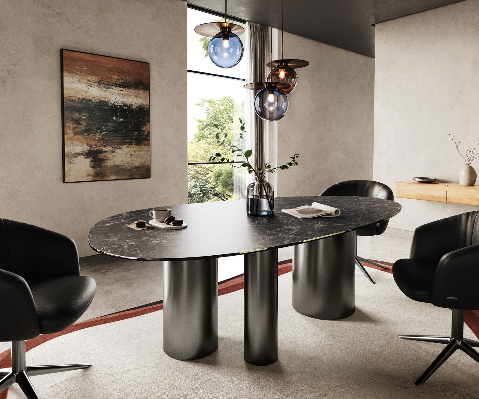 Esstisch Edge Oval 220x120 Keramik Laminam® Nero Greco Anthrazit Troa Edels günstig online kaufen