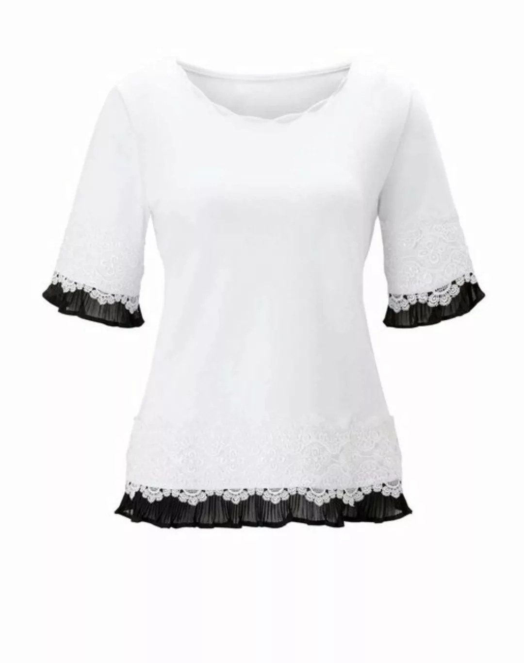 creation L T-Shirt CRéATION L Damen Jerseyshirt mit Spitze, weiß-schwarz günstig online kaufen