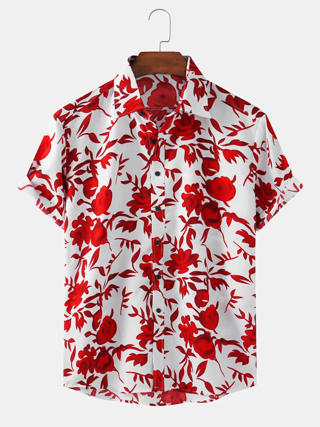 Mens Floral Printed Breathable Casual Kurzarmhemden günstig online kaufen