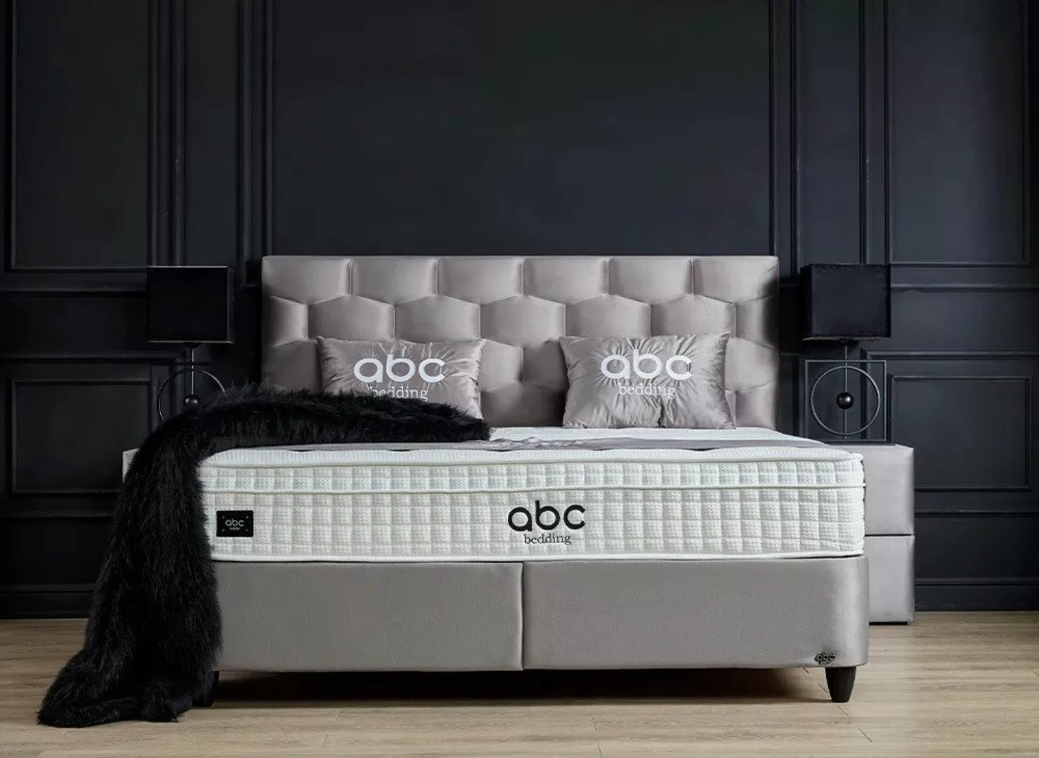 abc bedding Boxspringbett PALERMO Grau Samt Voll-orthopädisch mit Bettkaste günstig online kaufen