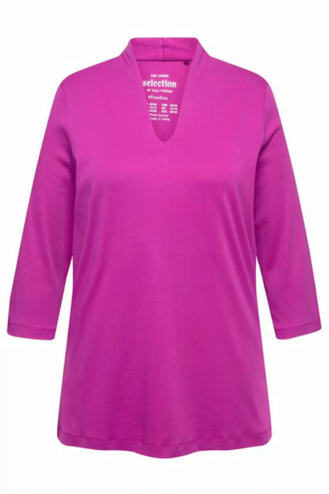 Ulla Popken Rundhalsshirt Shirt A-Linie Kelchkragen 3/4-Arm Pima Cotton günstig online kaufen