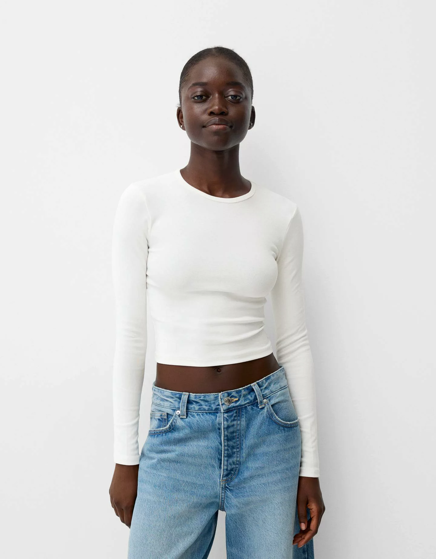 Bershka Langarmshirt Damen S Grbrochenes Weiss günstig online kaufen