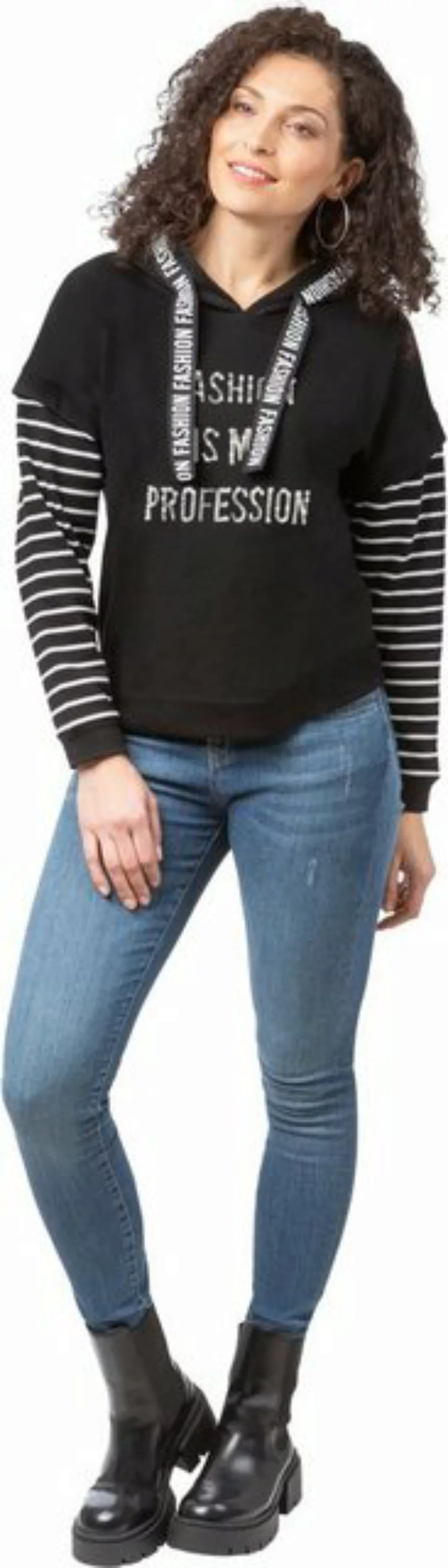 Estefania for woman Sweatshirt 186-7125 mit Kapuze und Fashion-Details schw günstig online kaufen