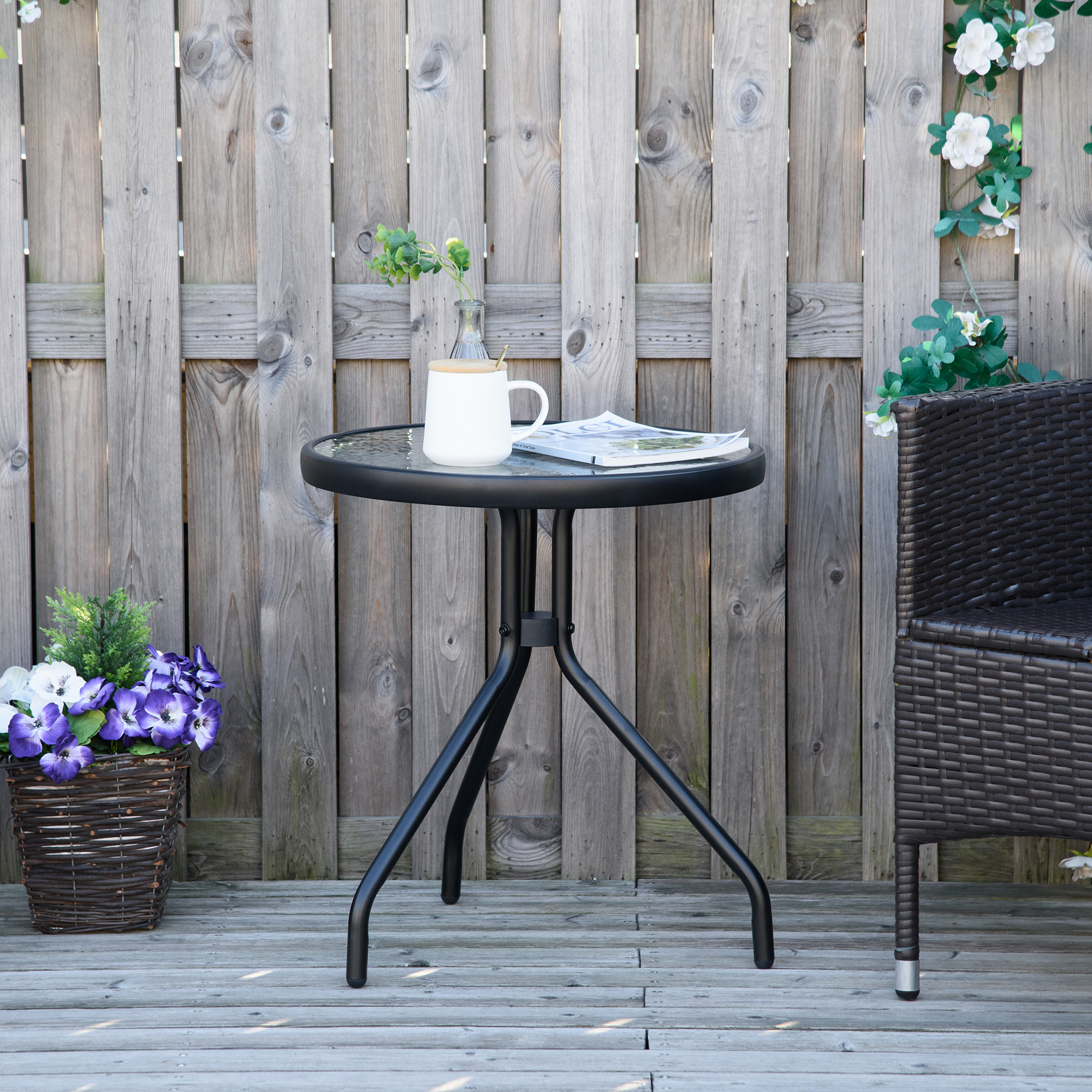 Outsunny Tisch bistro de jardin runder Gartentisch mit gehärteter Glasplatt günstig online kaufen