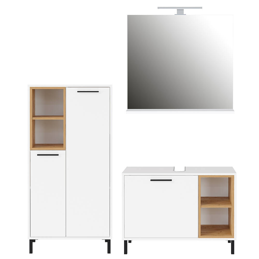 Badezimmer Set 3-teilig modern in weiß mit Eiche LAMIA-01 günstig online kaufen