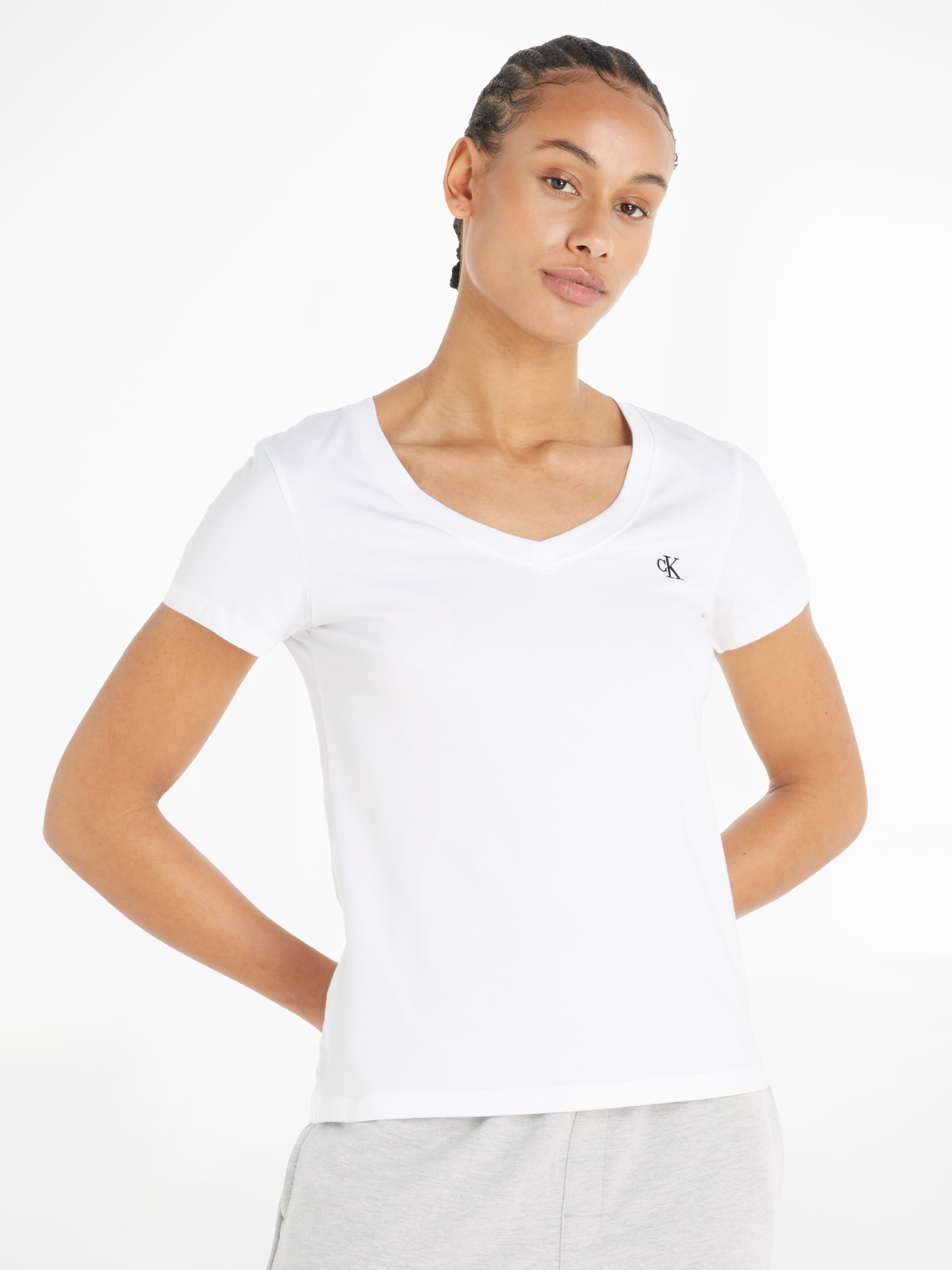 Calvin Klein Jeans V-Shirt "CK EMBROIDERY STRETCH V-NECK", (1 tlg.), mit kl günstig online kaufen