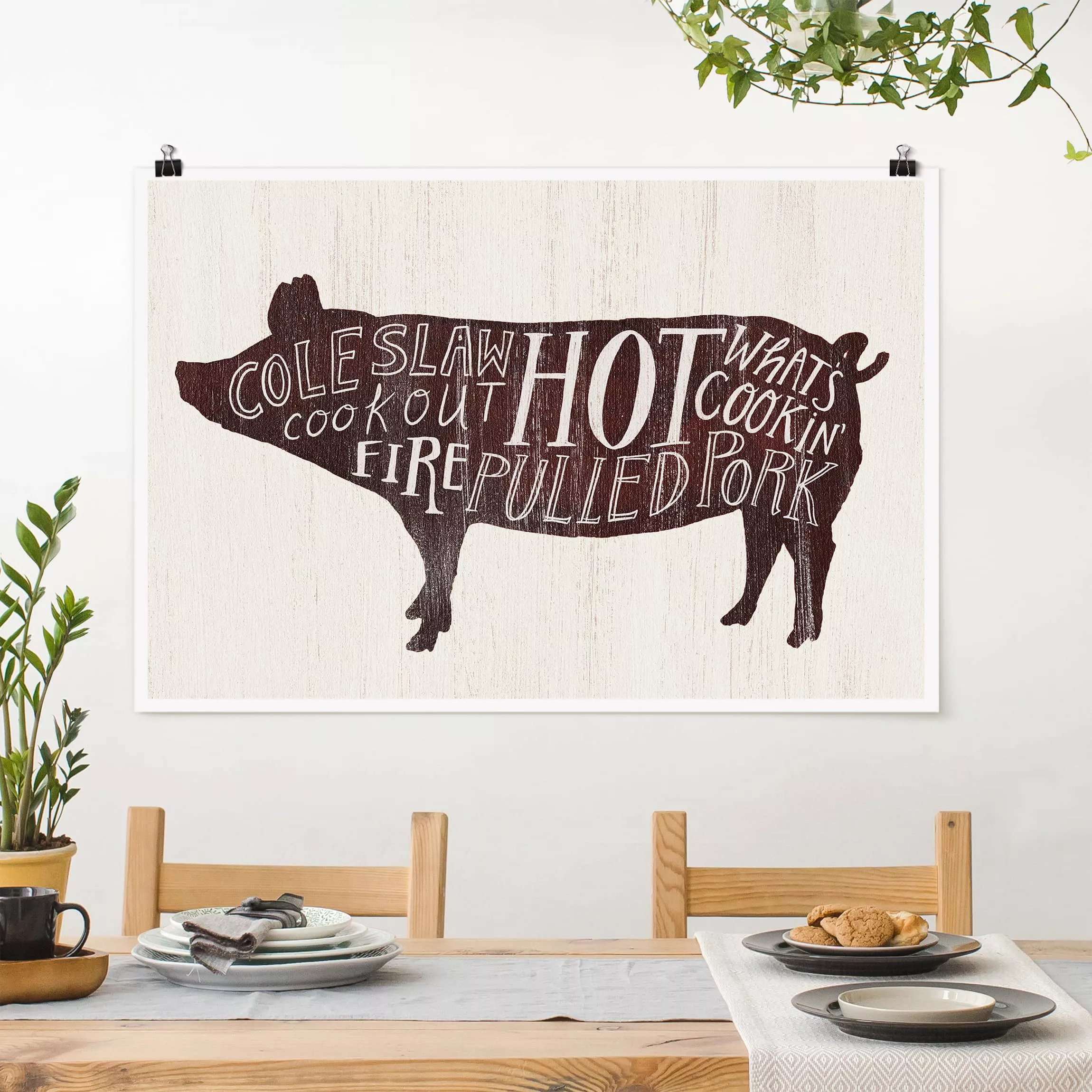 Poster Küche - Querformat Bauernhof BBQ - Schwein günstig online kaufen
