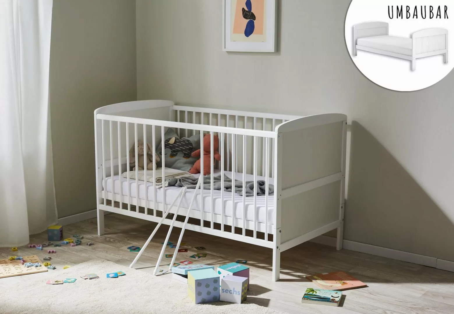 Kids Collective Babybett Kinderbett 70x140 cm umbaubares Gitterbett höhenve günstig online kaufen