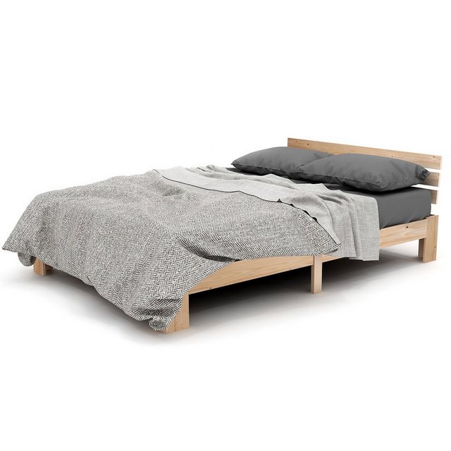 Refined Living Holzbett Massivholzbett Doppelbett aus Bettgestell mit Kopft günstig online kaufen