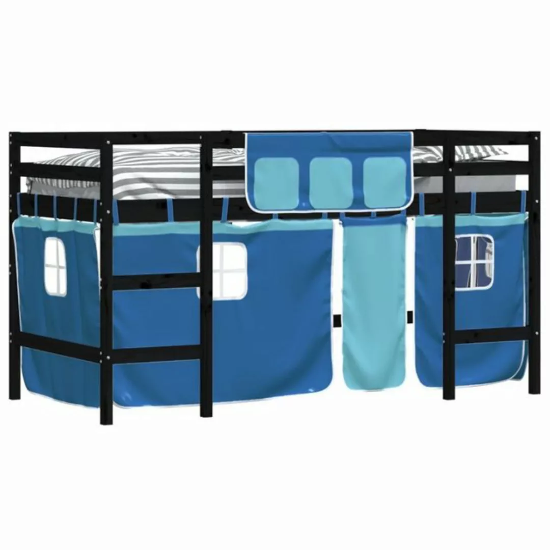 vidaXL Kinderbett Kinderhochbett mit Vorhängen Blau 80x200 cm Massivholz Ki günstig online kaufen