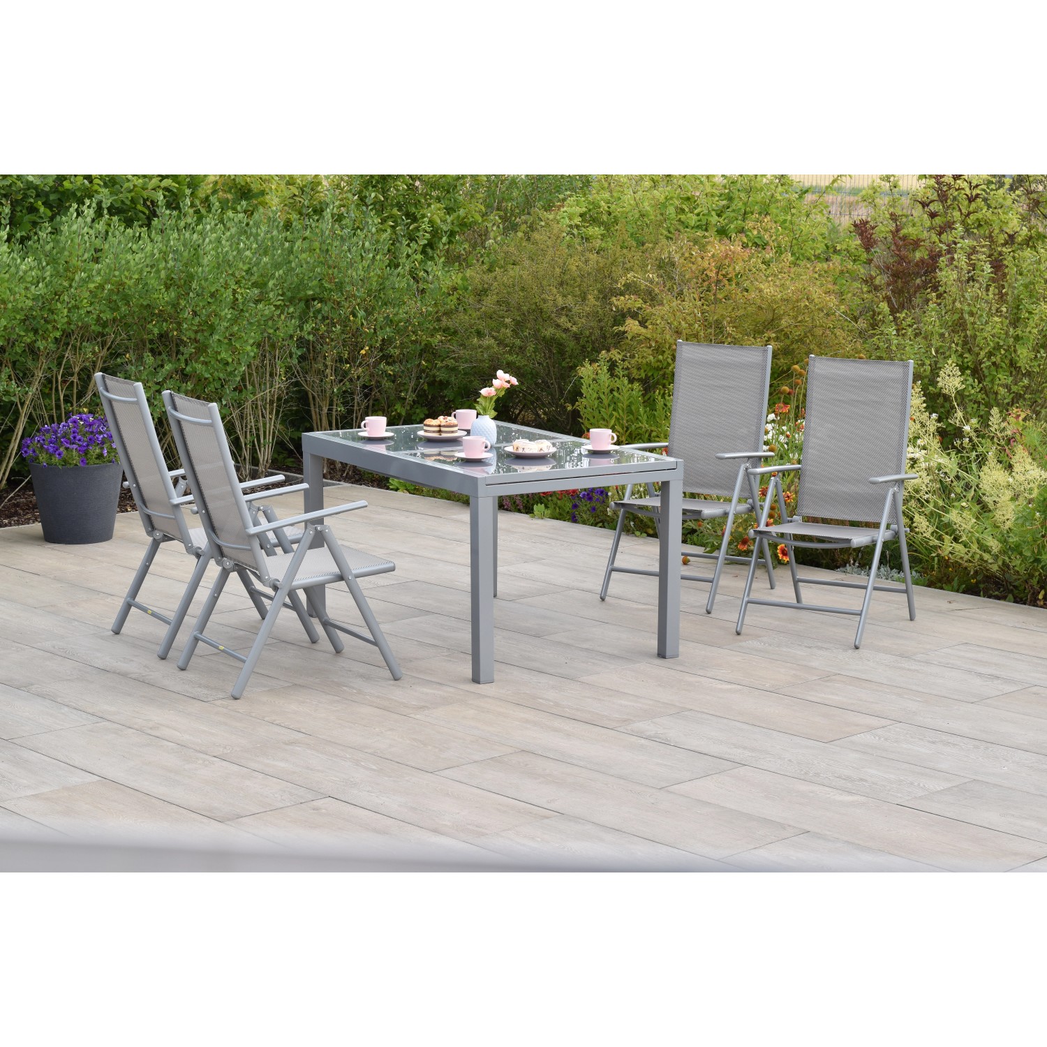 Merxx Amalfi Set 5 -tlg. 4 Klappsessel Gartentisch 140 (200) x 90 cm Diaman günstig online kaufen