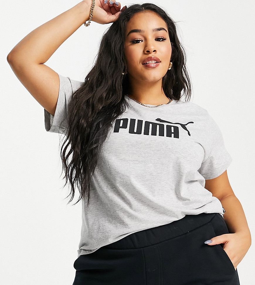 Puma Plus – Essentials – T-Shirt in Grau mit großem Logo günstig online kaufen