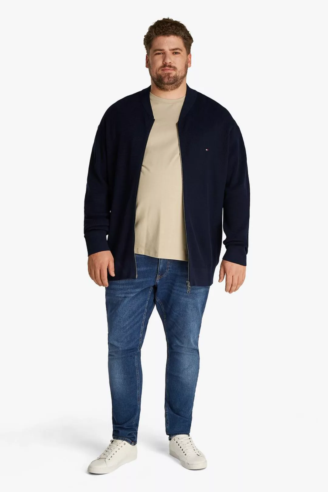 Tommy Hilfiger Big & Tall Strickjacke Structure Navy - Größe 4XL günstig online kaufen