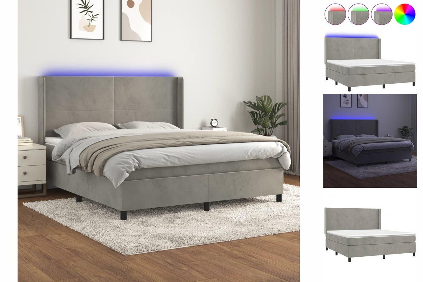 vidaXL Bettgestell Boxspringbett mit Matratze LED Dunkelgrau 180x200 cm Sam günstig online kaufen