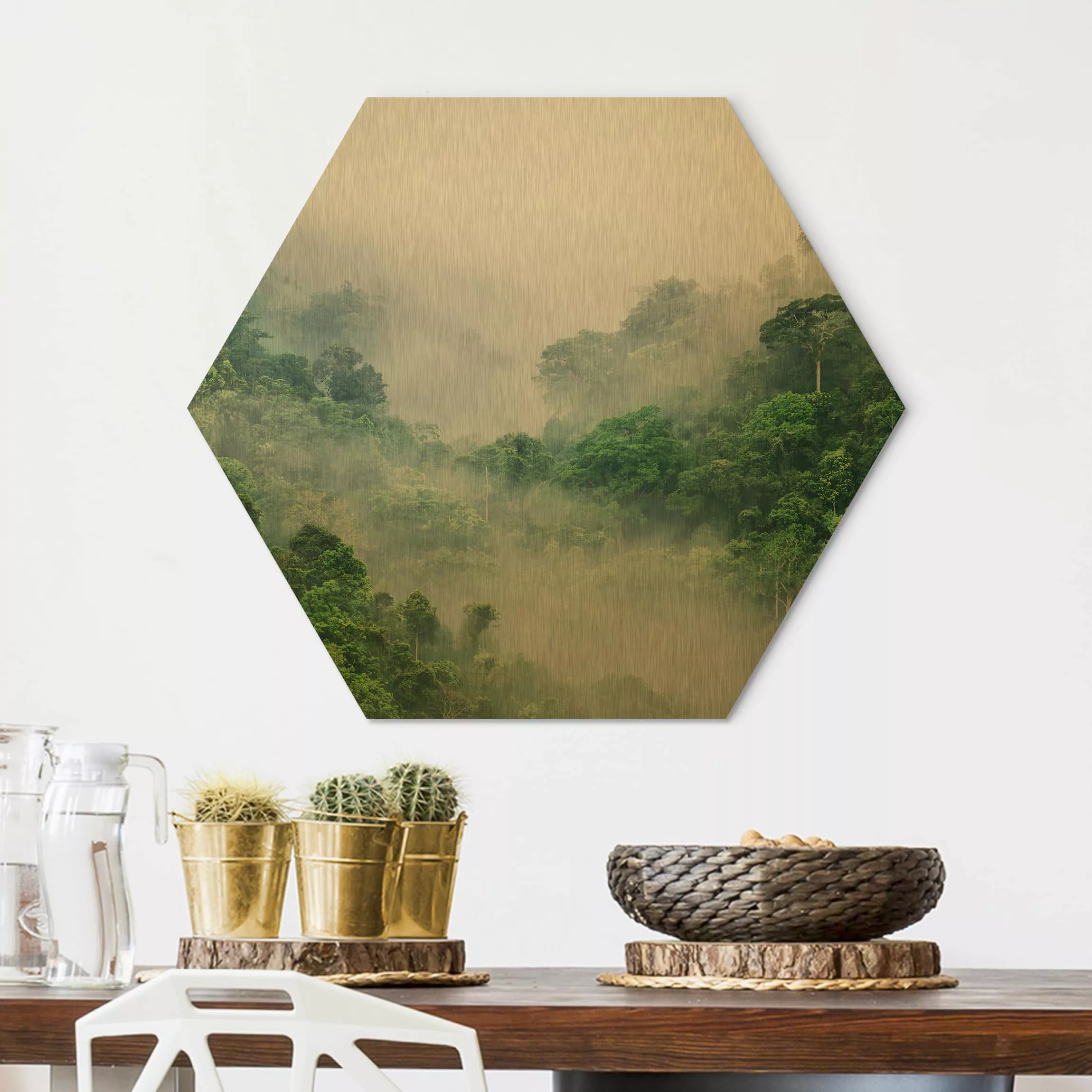 Hexagon-Alu-Dibond Bild Natur & Landschaft Dschungel im Nebel günstig online kaufen