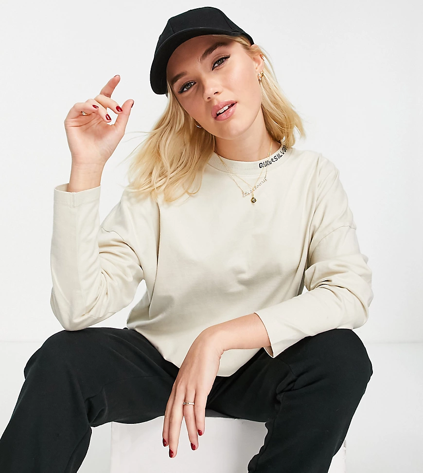 Quiksilver – Langärmliges Oversize-Shirt in verwaschenem Beige, exklusiv be günstig online kaufen