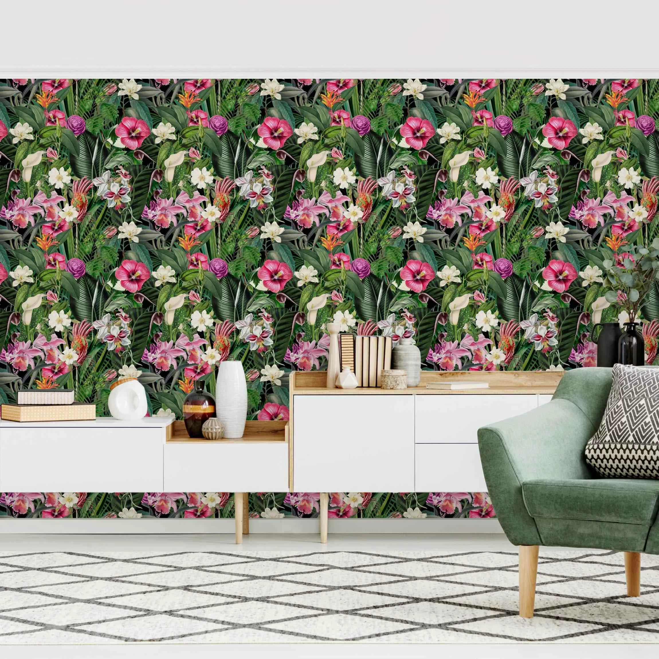 Mustertapete Bunte tropische Blumen Collage günstig online kaufen