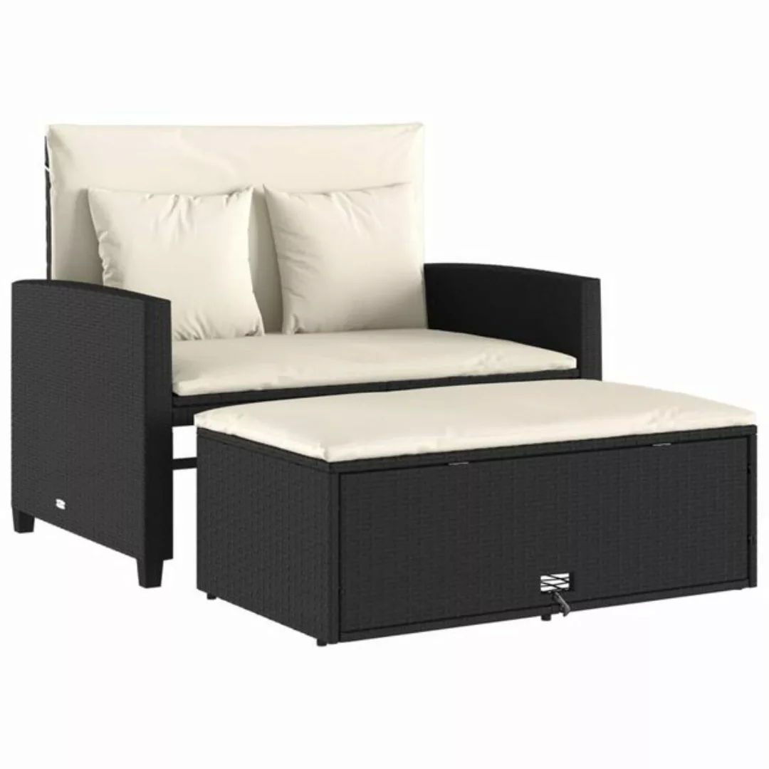 vidaXL Sofa, Gartensofa mit Kissen 2-Sitzer Schwarz Poly Rattan günstig online kaufen