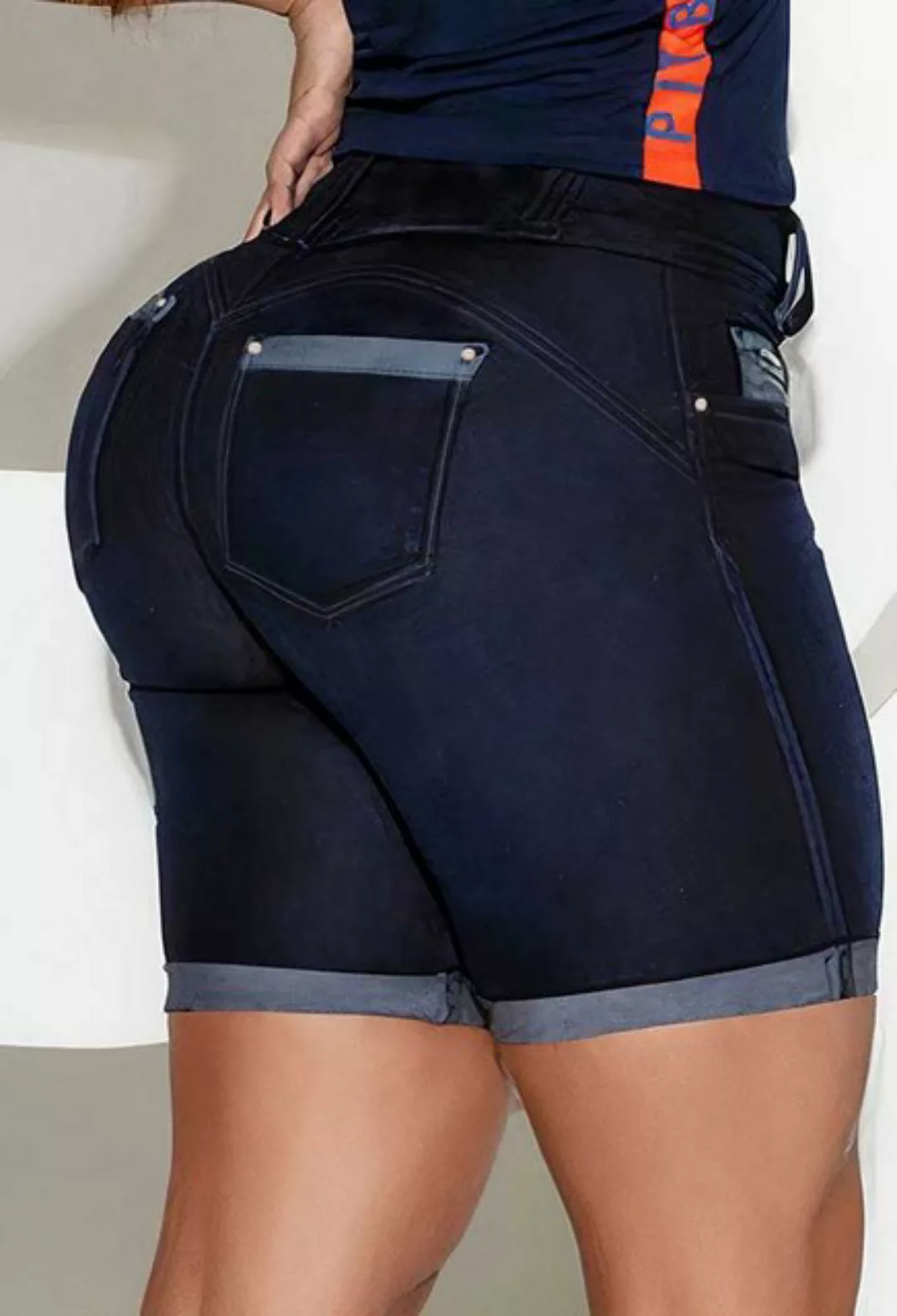 SEGUEN Jeansshorts Clashing Jeans-Shorts Frauen Hohe Taille (Skinny aufgero günstig online kaufen