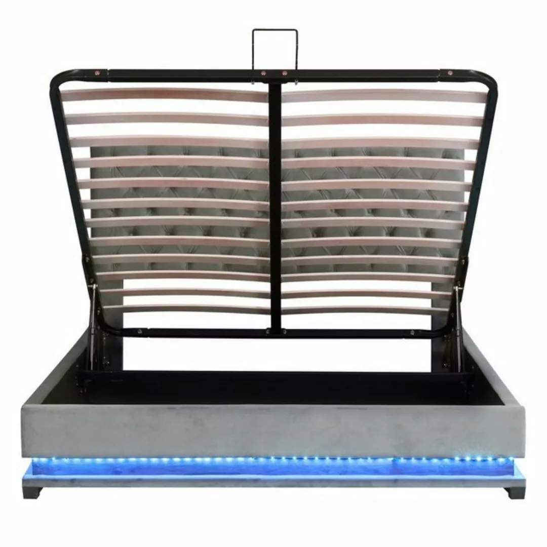 Odikalo Stauraumbett Doppelbett Polsterbett LED Bettkasten Lattenrost Beige günstig online kaufen
