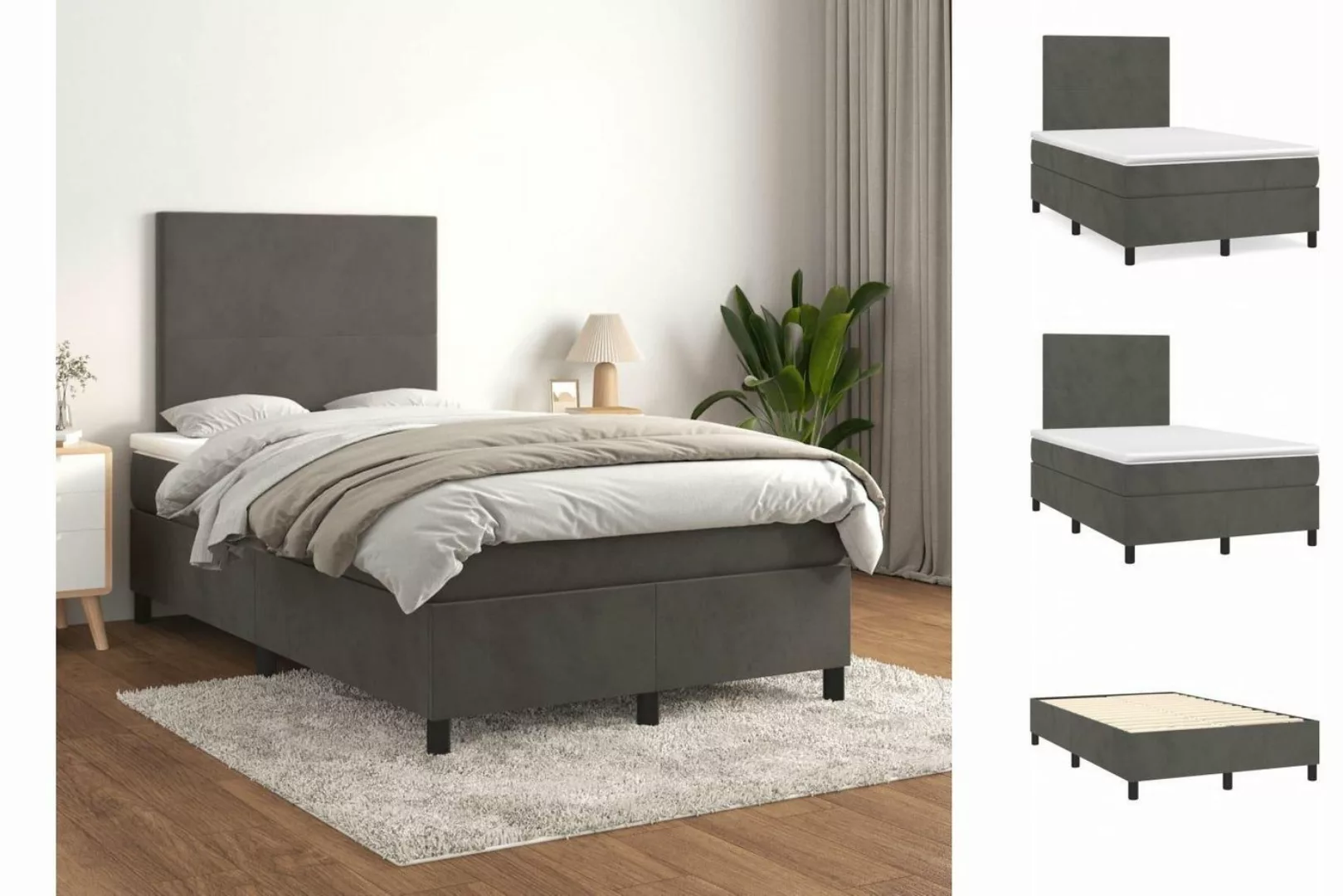 vidaXL Boxspringbett Boxspringbett mit Matratze Dunkelgrau 120x200 cm Samt günstig online kaufen