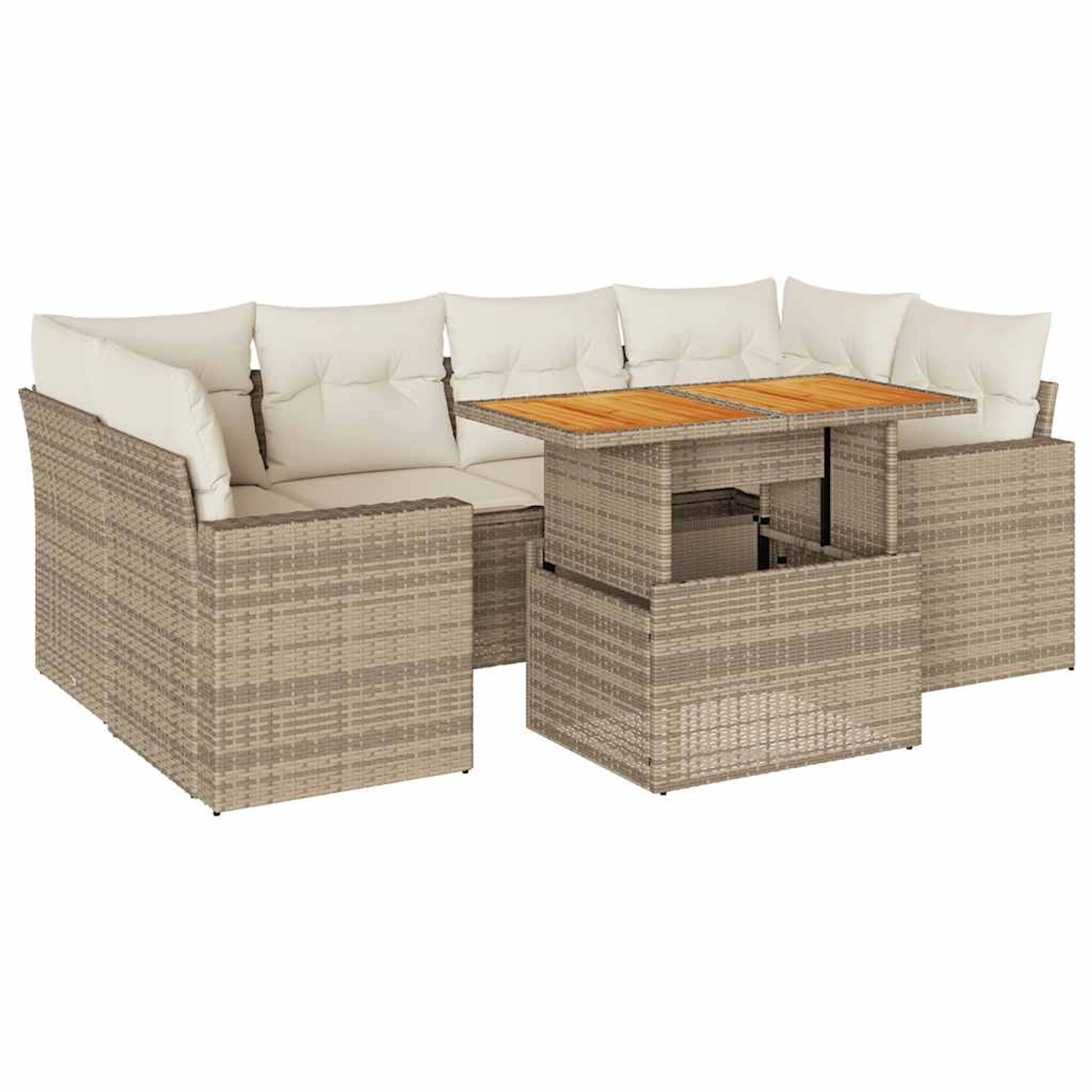vidaXL 7-Tlg Garten-Sofagarnitur mit Kissen Beige Poly Rattan 3327005 günstig online kaufen