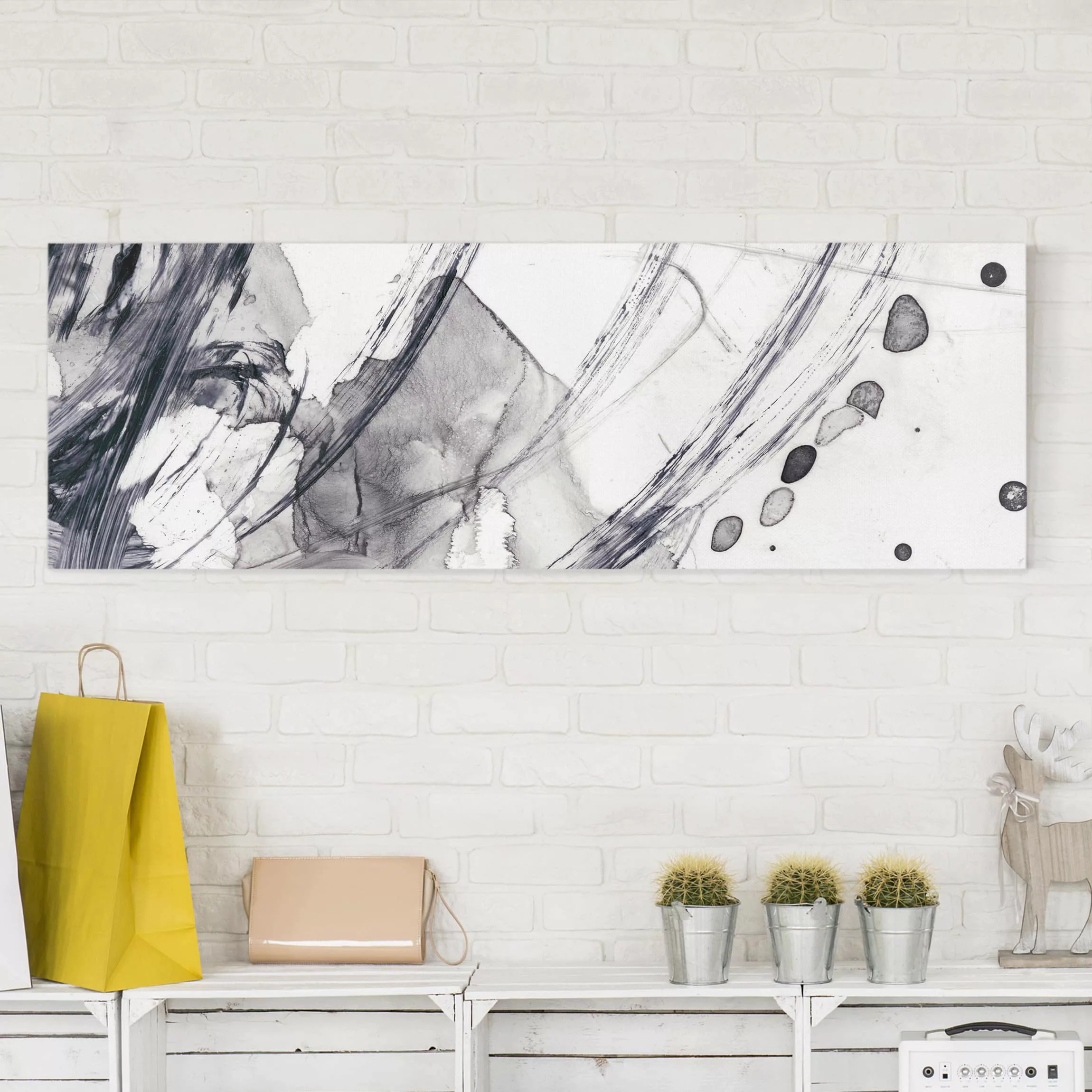 Leinwandbild Abstrakt - Panorama Sonar Schwarz Weiß I günstig online kaufen