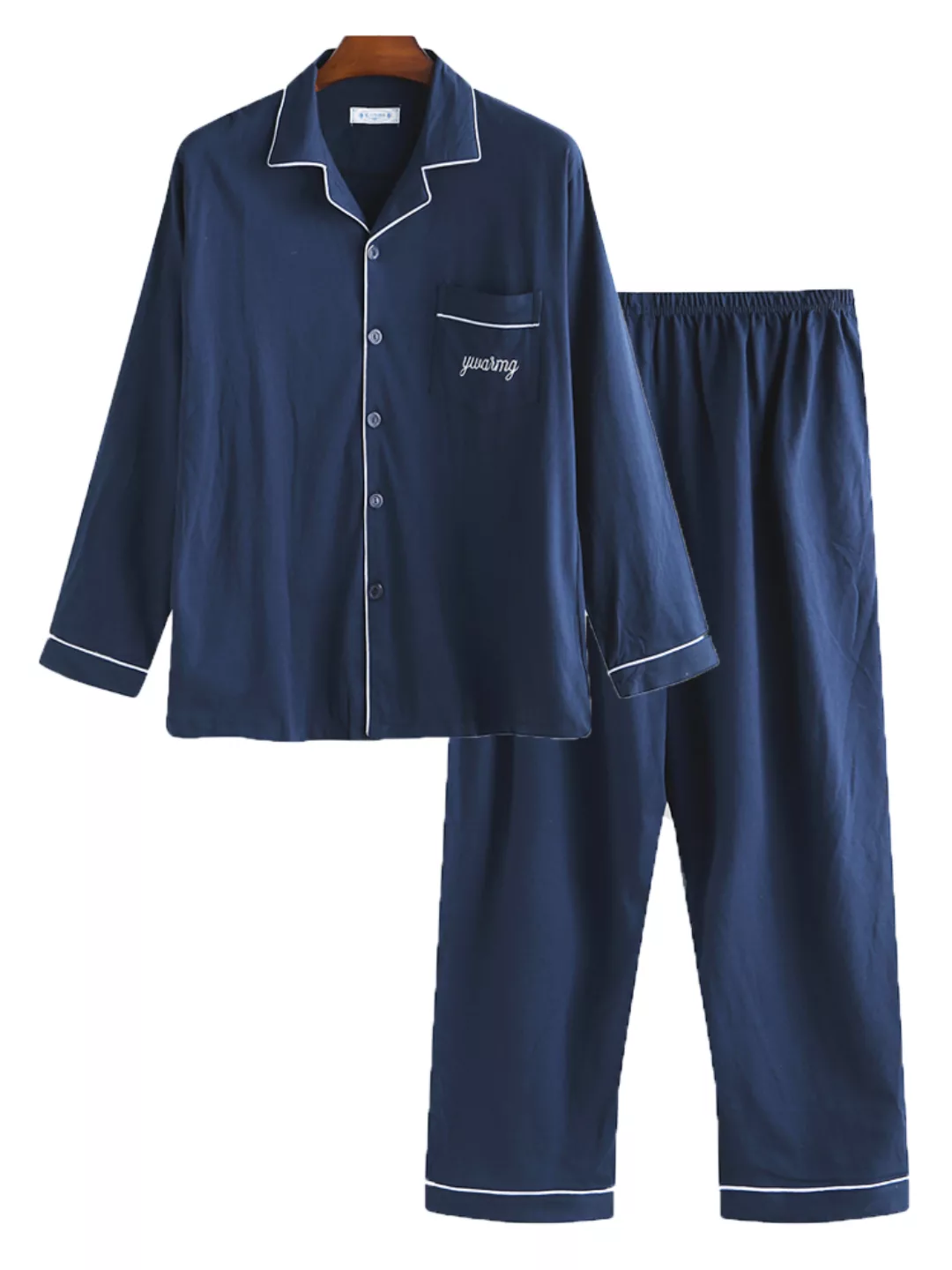 Herren Luxus Pyjama aus normaler Baumwolle Set Buttons Down Langarm Loungew günstig online kaufen